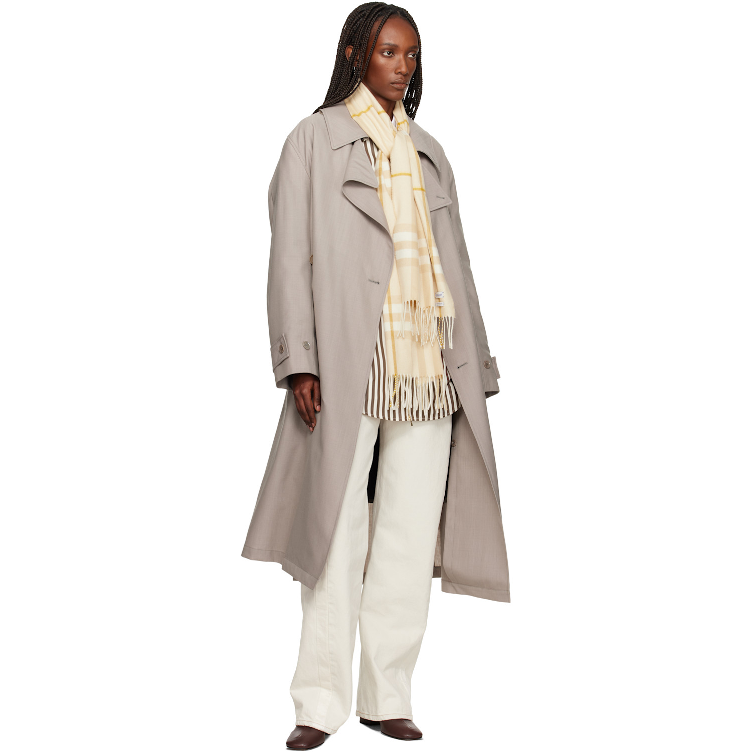  Burberry Beige Check Cashmere Scarf 