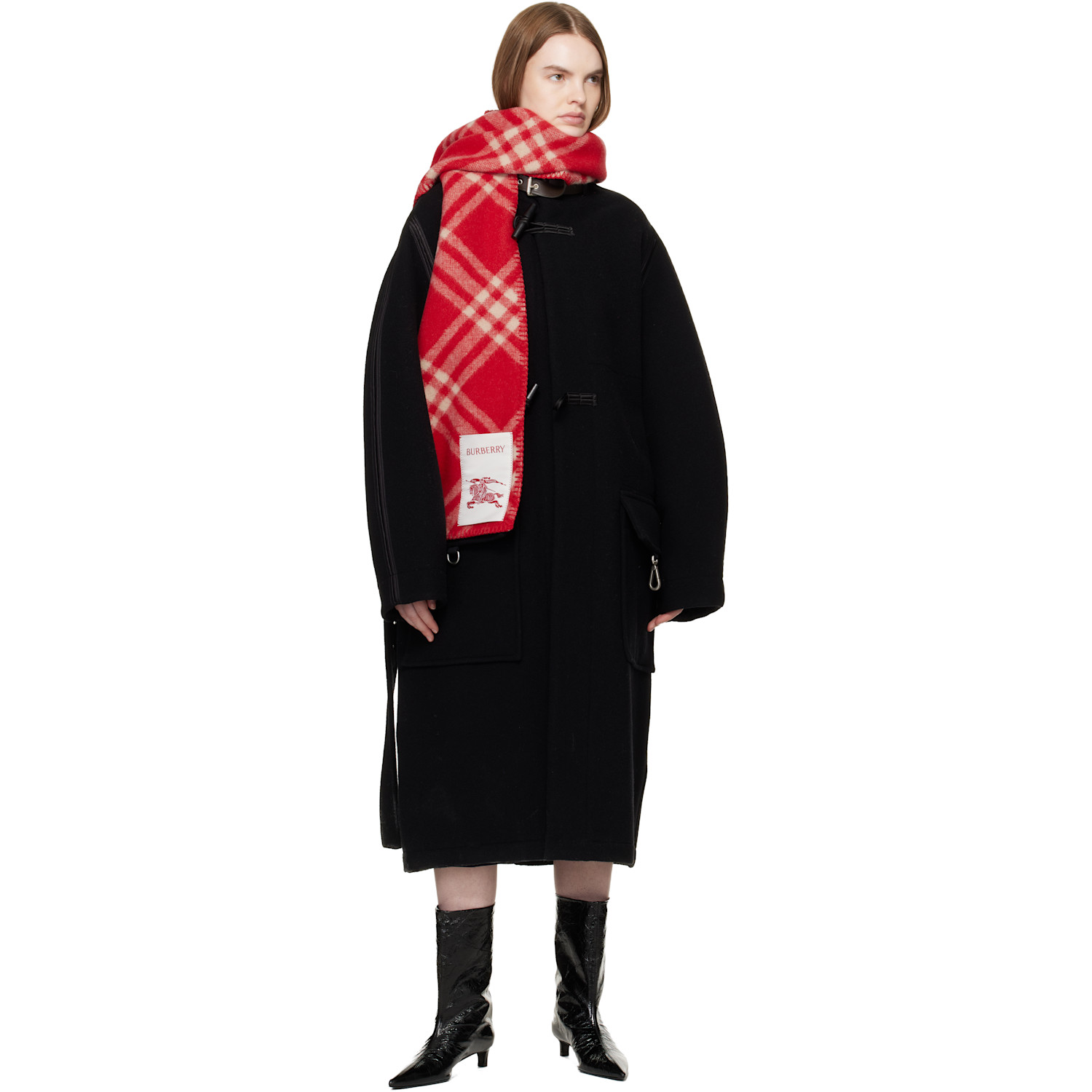  Burberry Red Check Wool Scarf 
