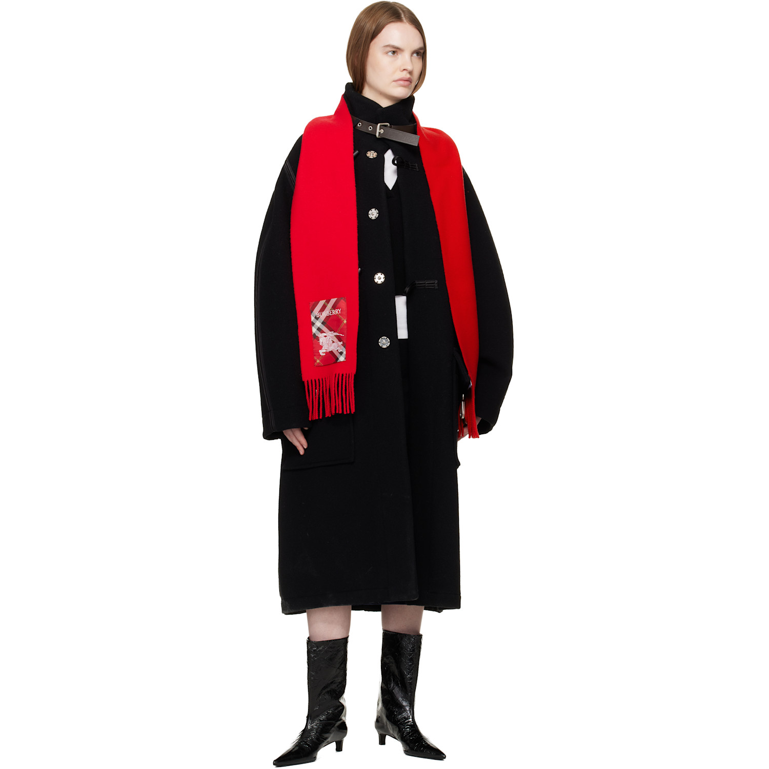  Burberry Red Check Label Cashmere Scarf 