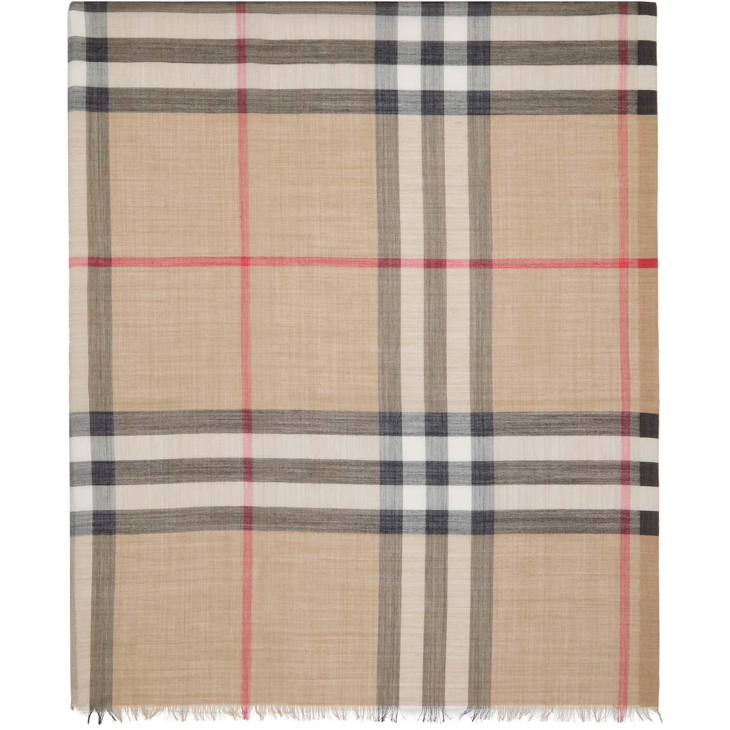 Burberry Beige Wide Check Wool Silk Scarf
