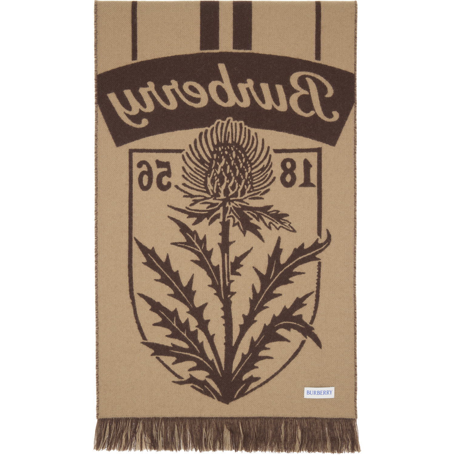  Burberry Brown Thistle Shield Wool Scarf 