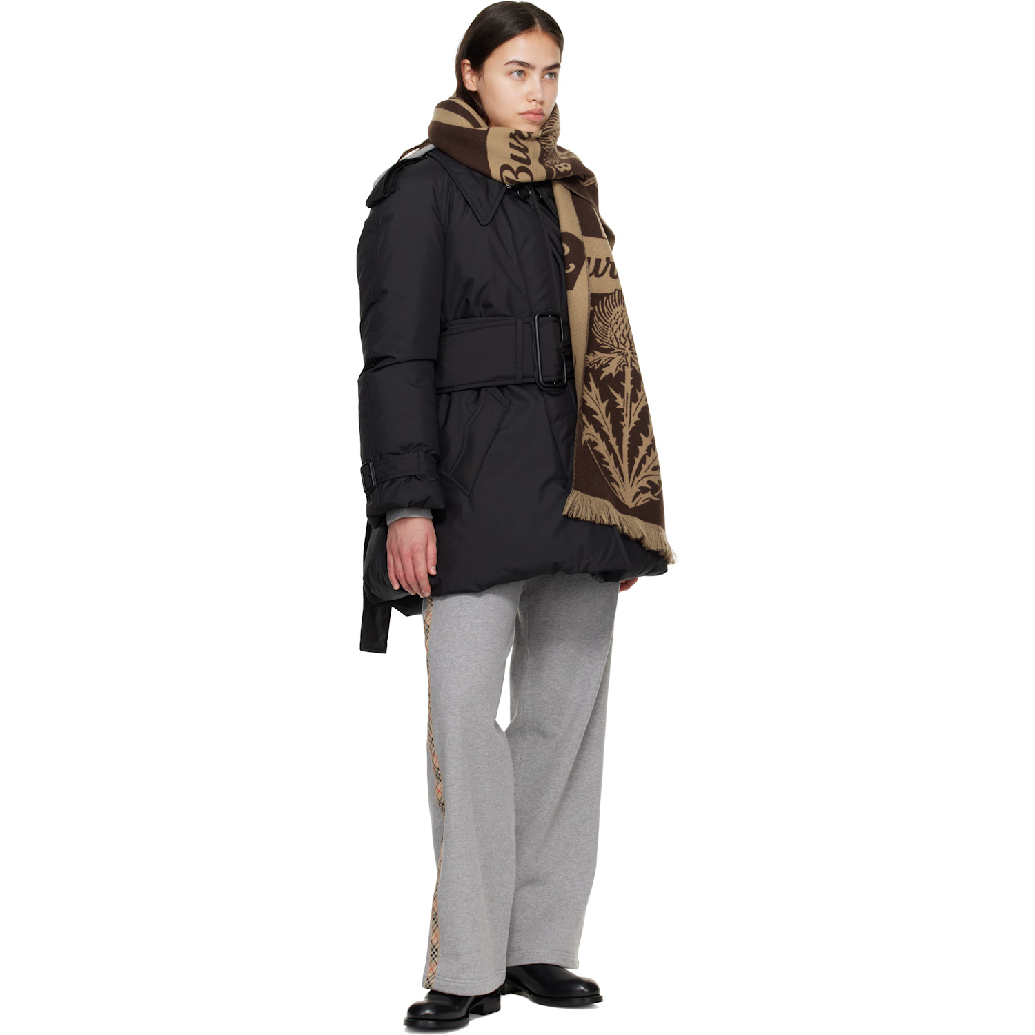  Burberry Brown Thistle Shield Wool Scarf 