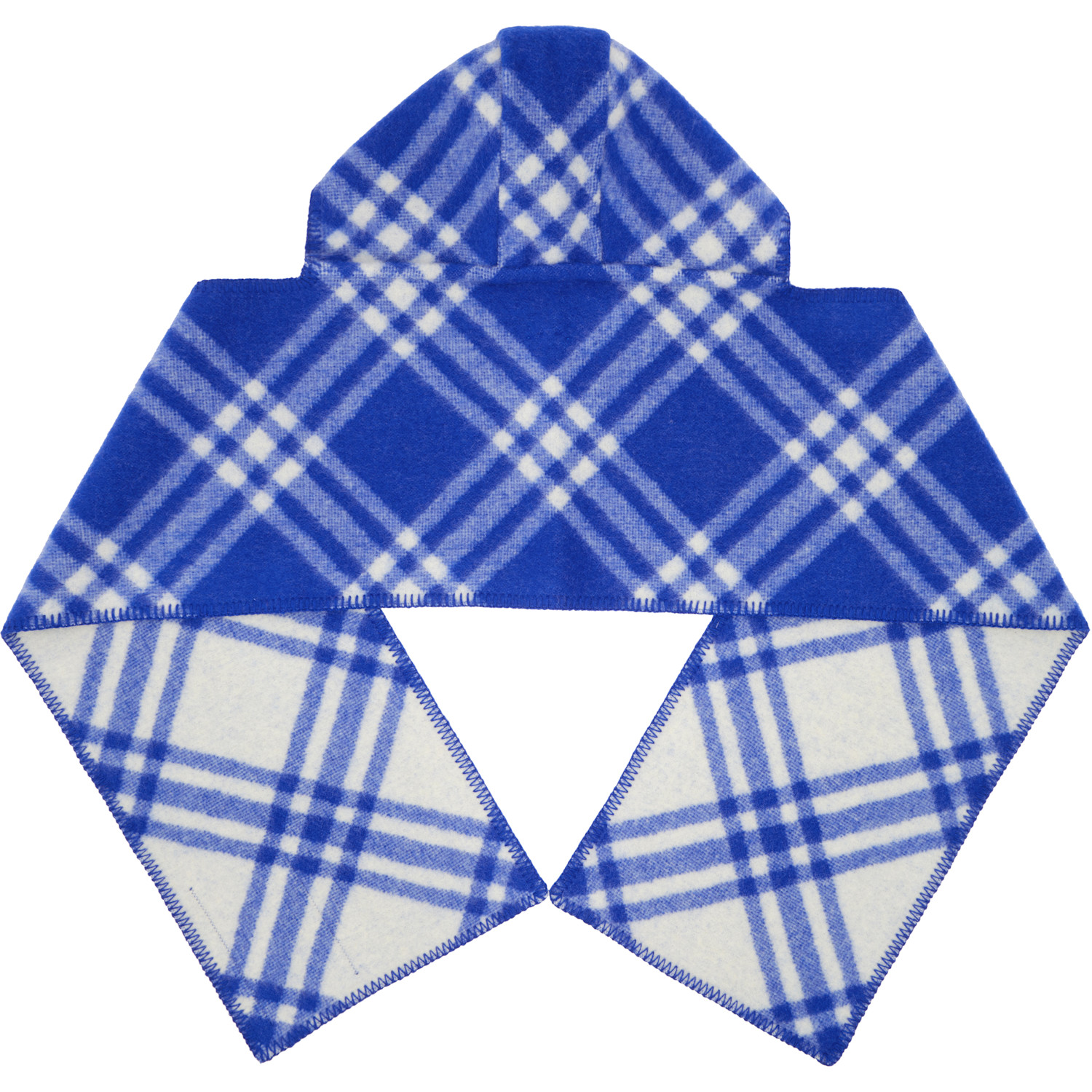  Burberry Blue Check Wool Hooded Scarf 
