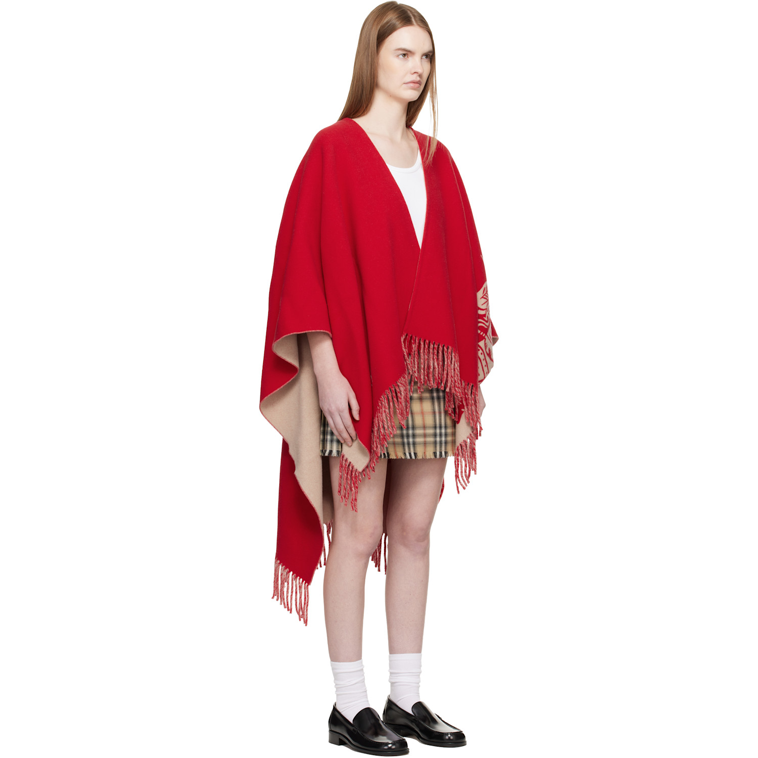  Burberry Red Ekd Wool Cashmere Cape 