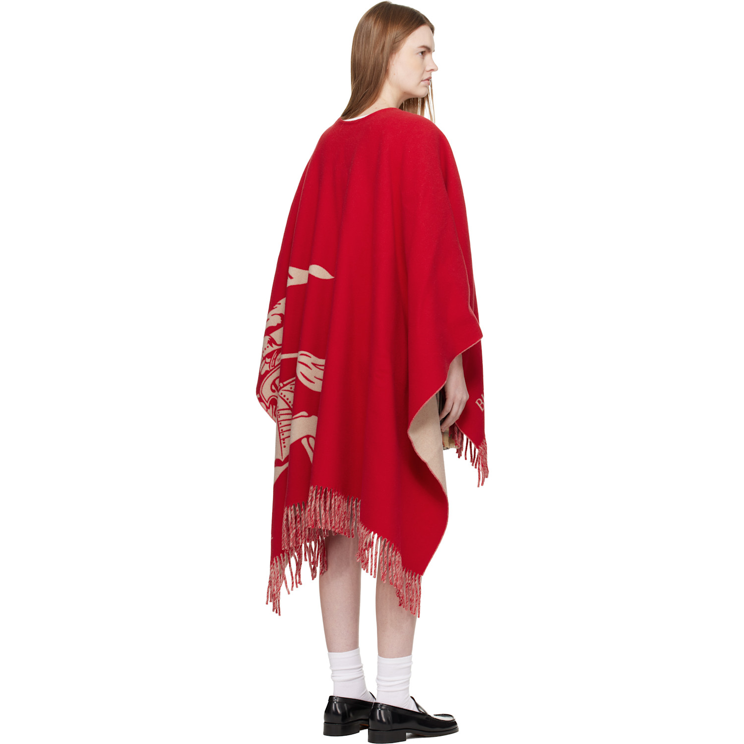  Burberry Red Ekd Wool Cashmere Cape 