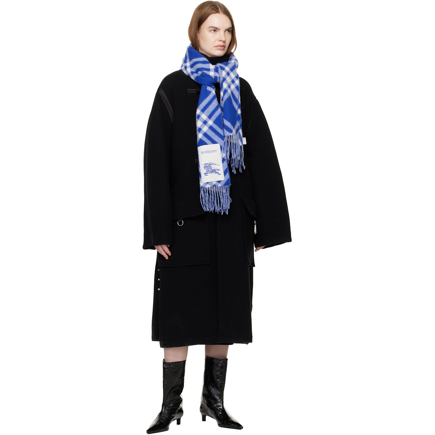  Burberry Blue & White Check Cashmere Scarf 
