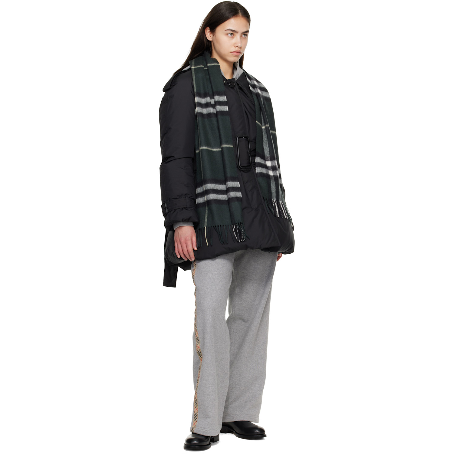  Burberry Green Check Cashmere Scarf 