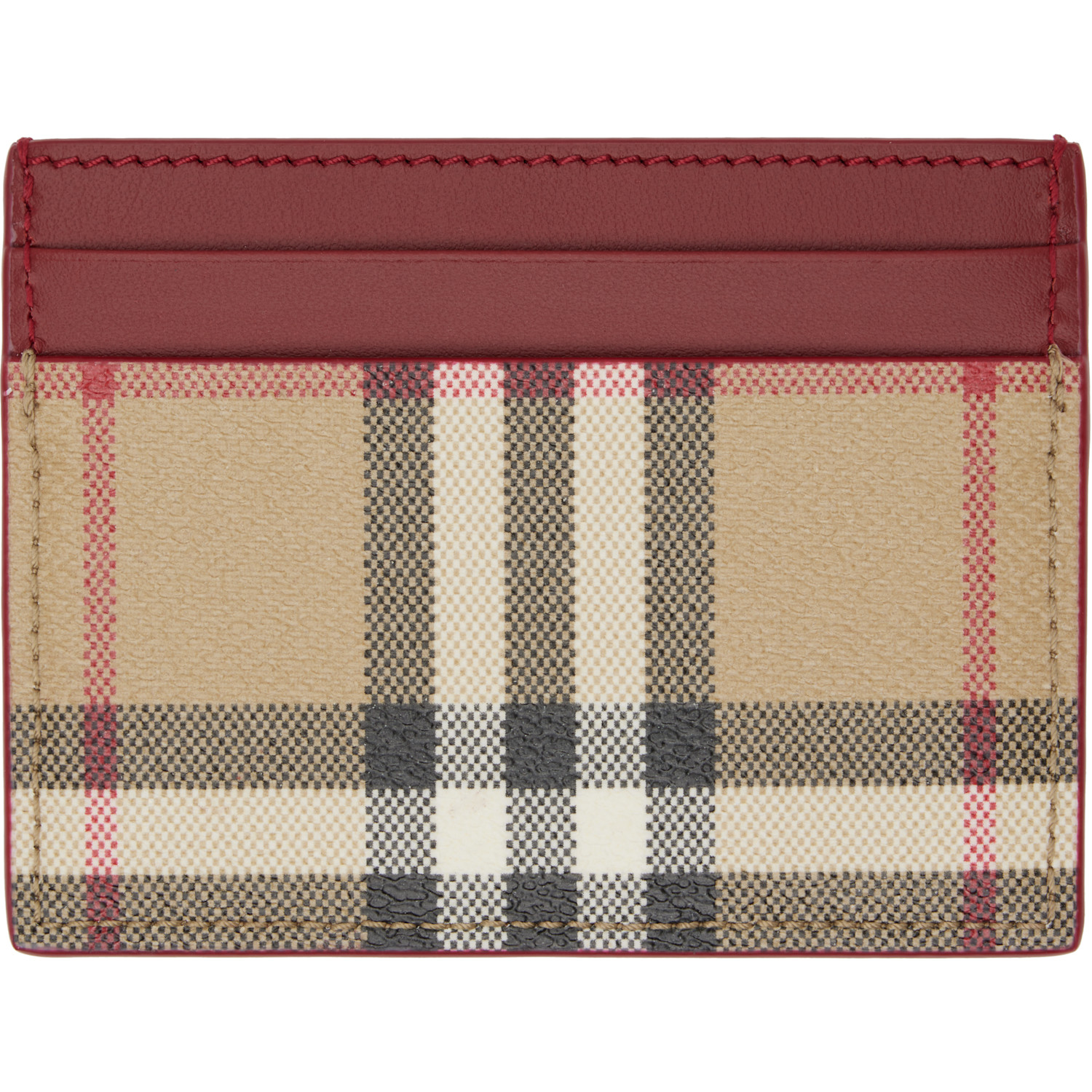  Burberry Beige & Burgundy Check Card Holder 