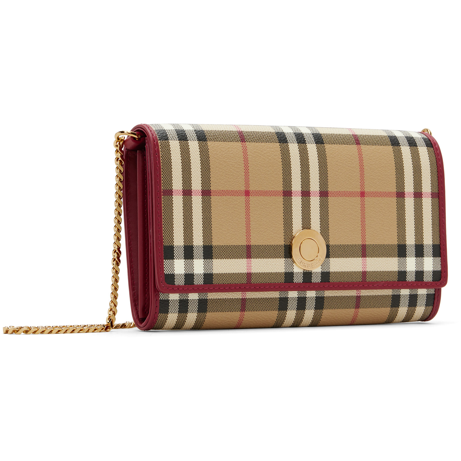  Burberry Beige & Red Check Chain Strap Wallet Bag 