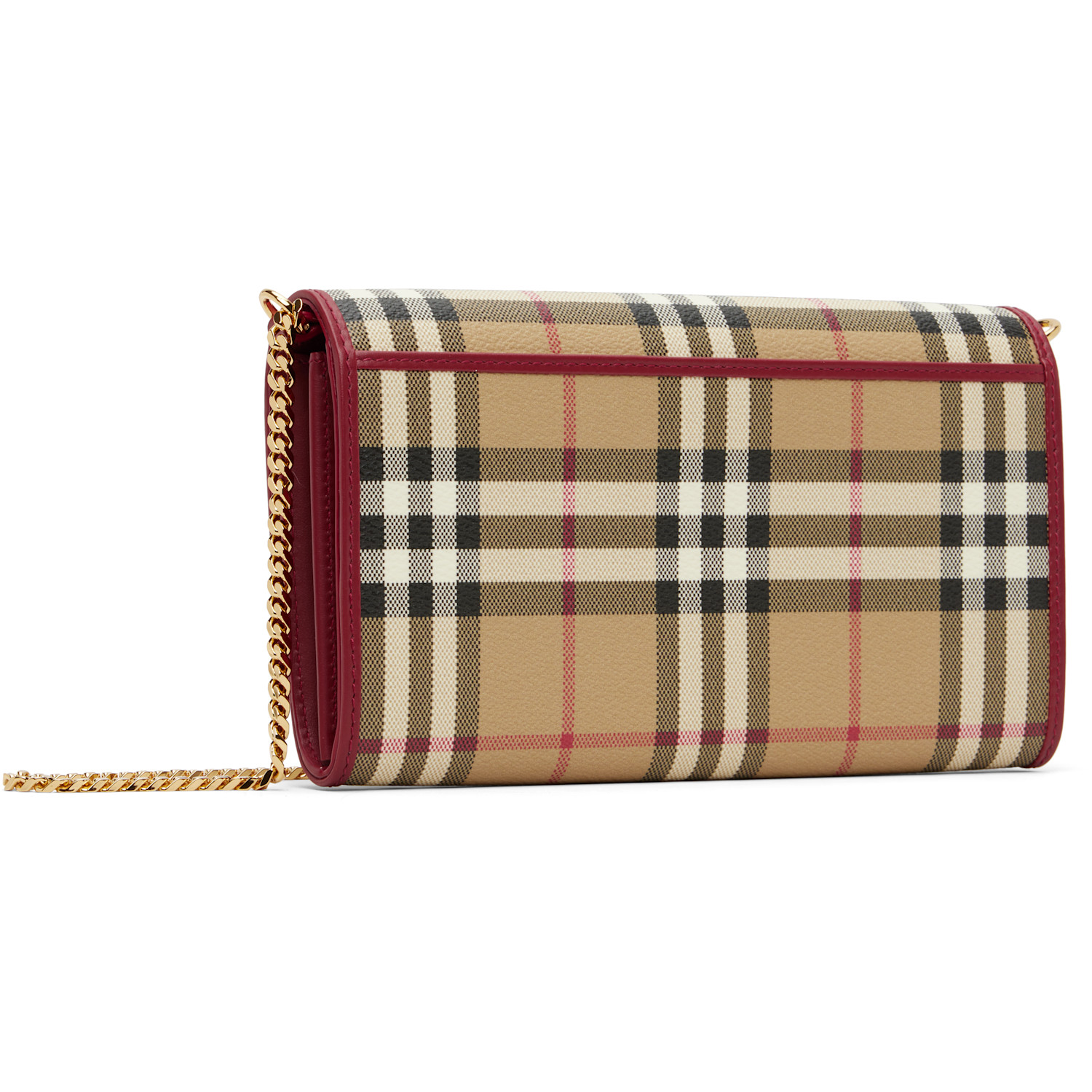  Burberry Beige & Red Check Chain Strap Wallet Bag 