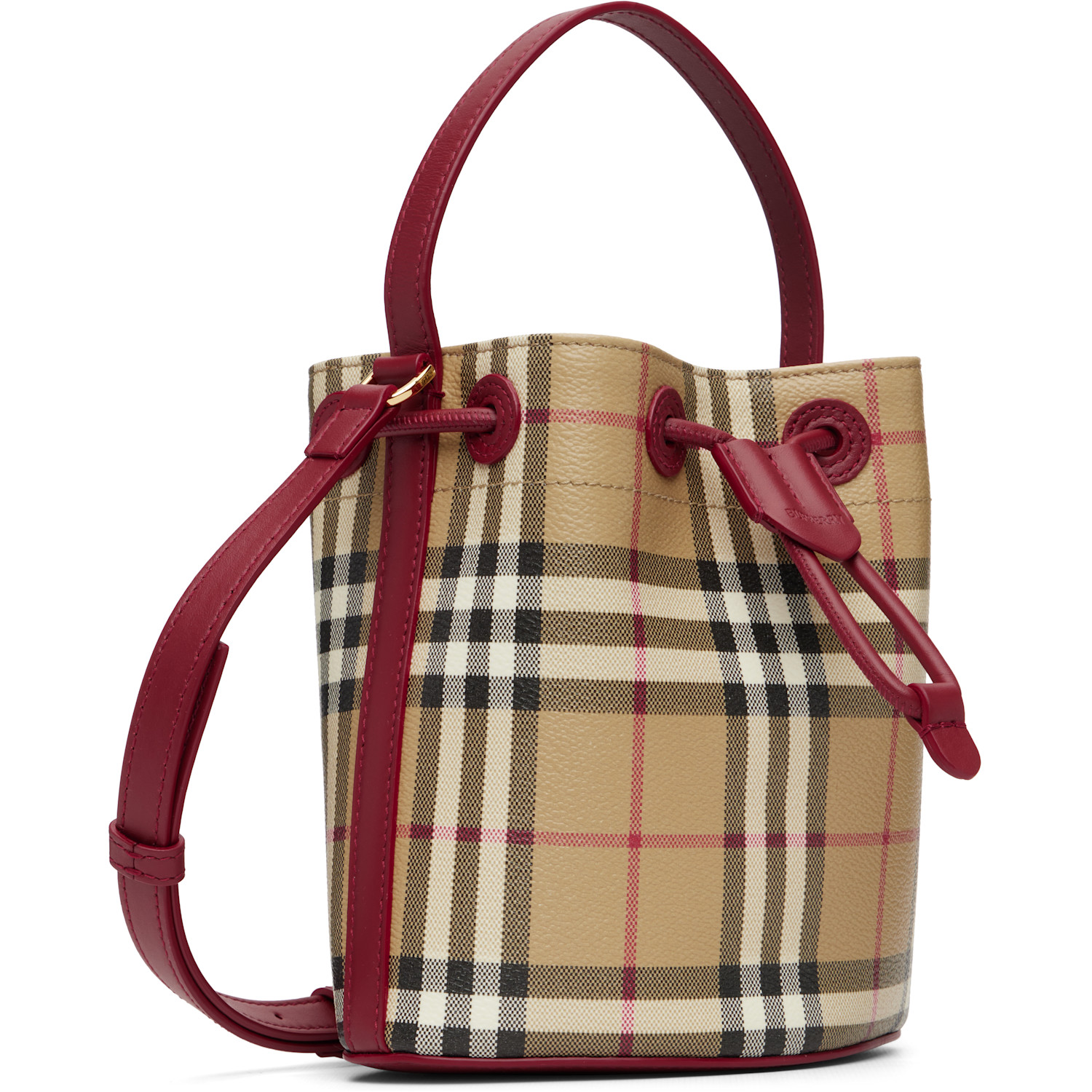  Burberry Beige & Red Mini Check Bucket Bag 