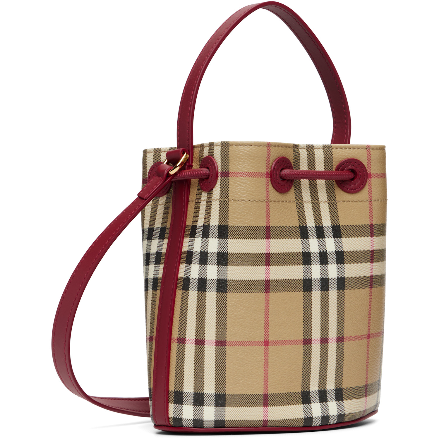 Burberry Beige & Red Mini Check Bucket Bag 