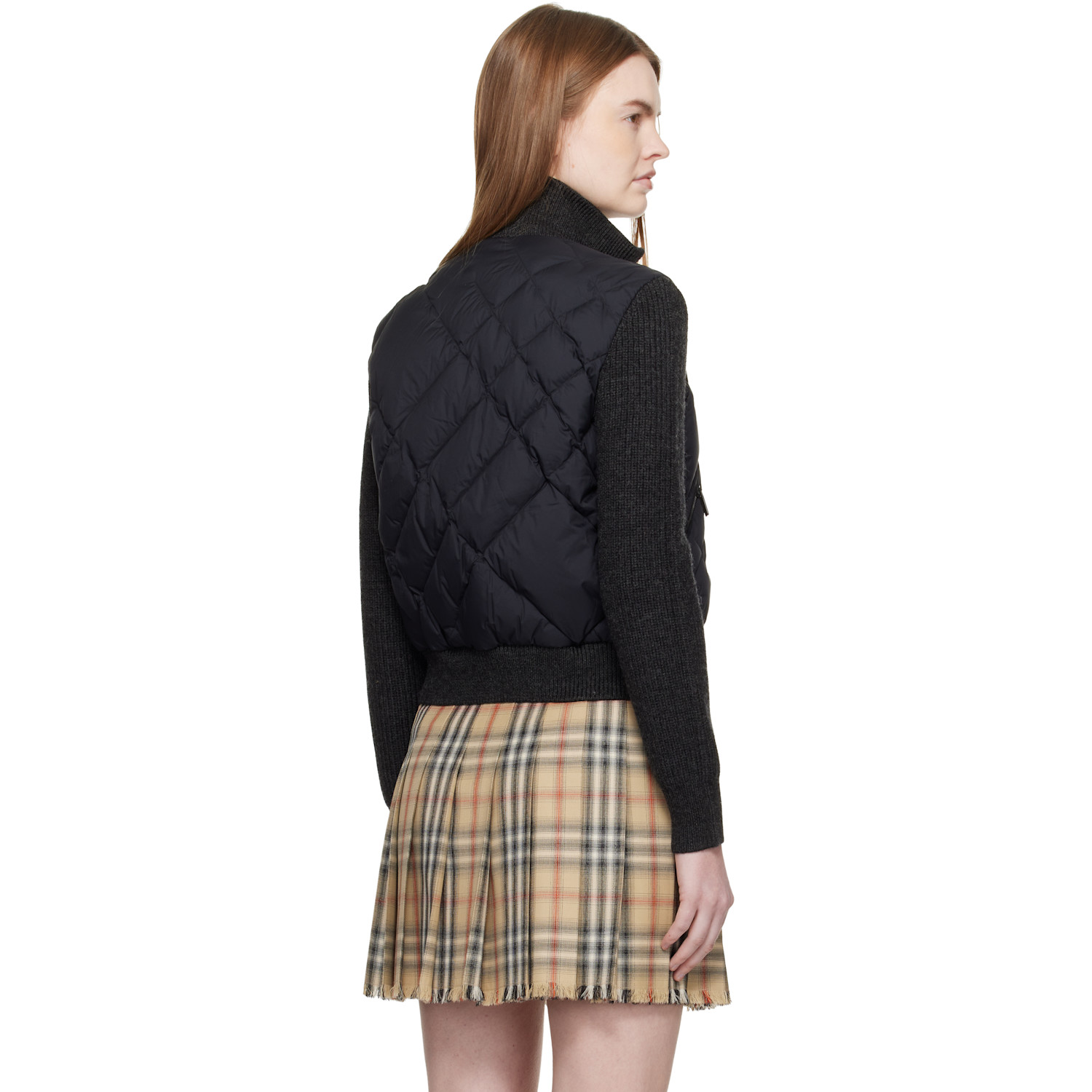 Burberry Black Check-stitch Nylon & Wool Bomber Jacket 
