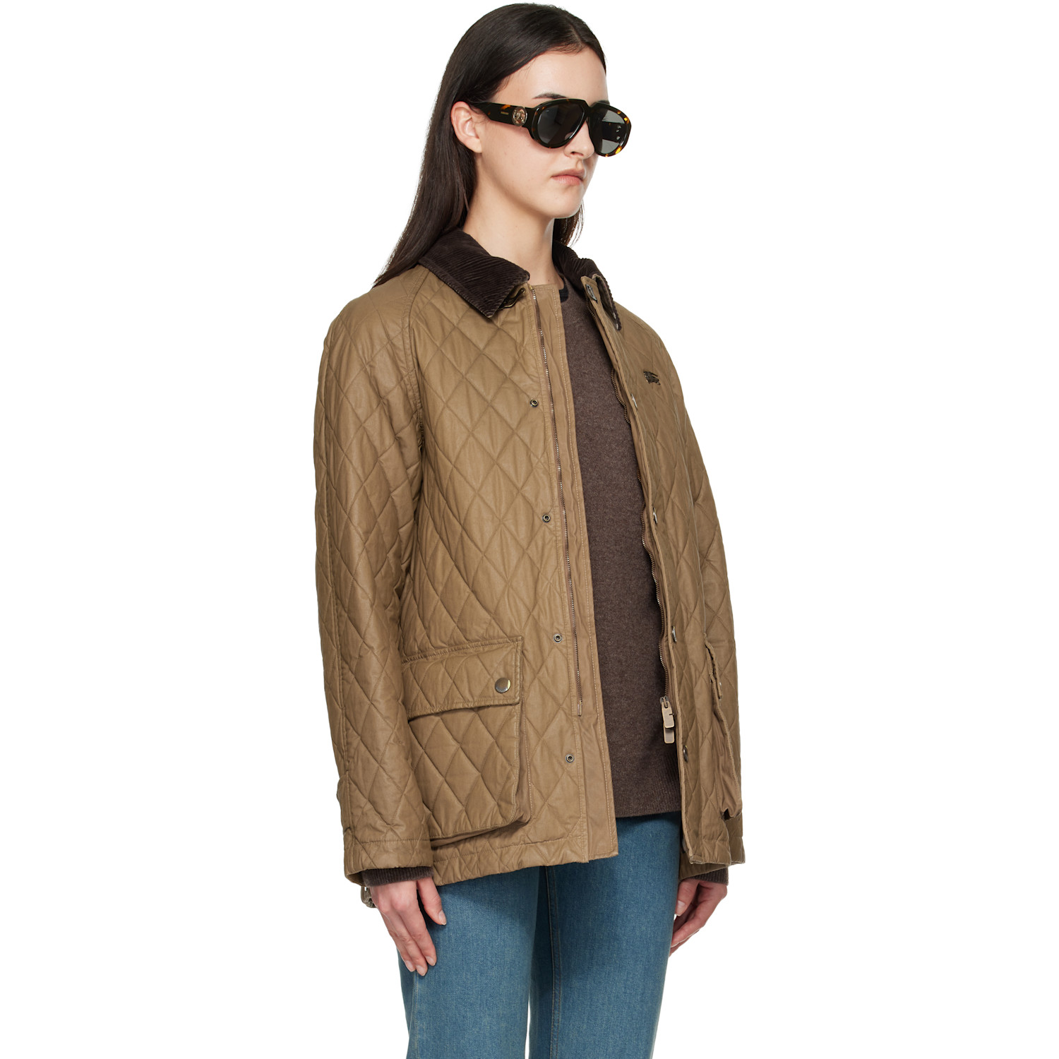  Burberry Beige Quilted Coated Cotton Barn Jacket 
