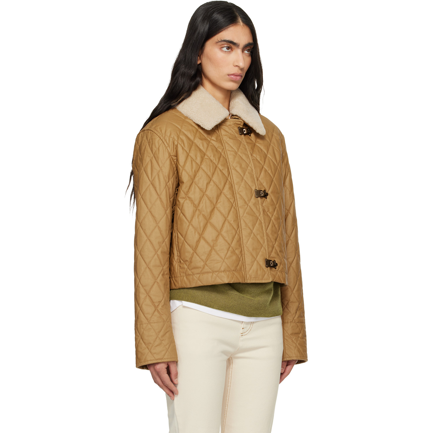  Burberry Brown Shearling Collar Quilted Cotton Howle Jacket 
