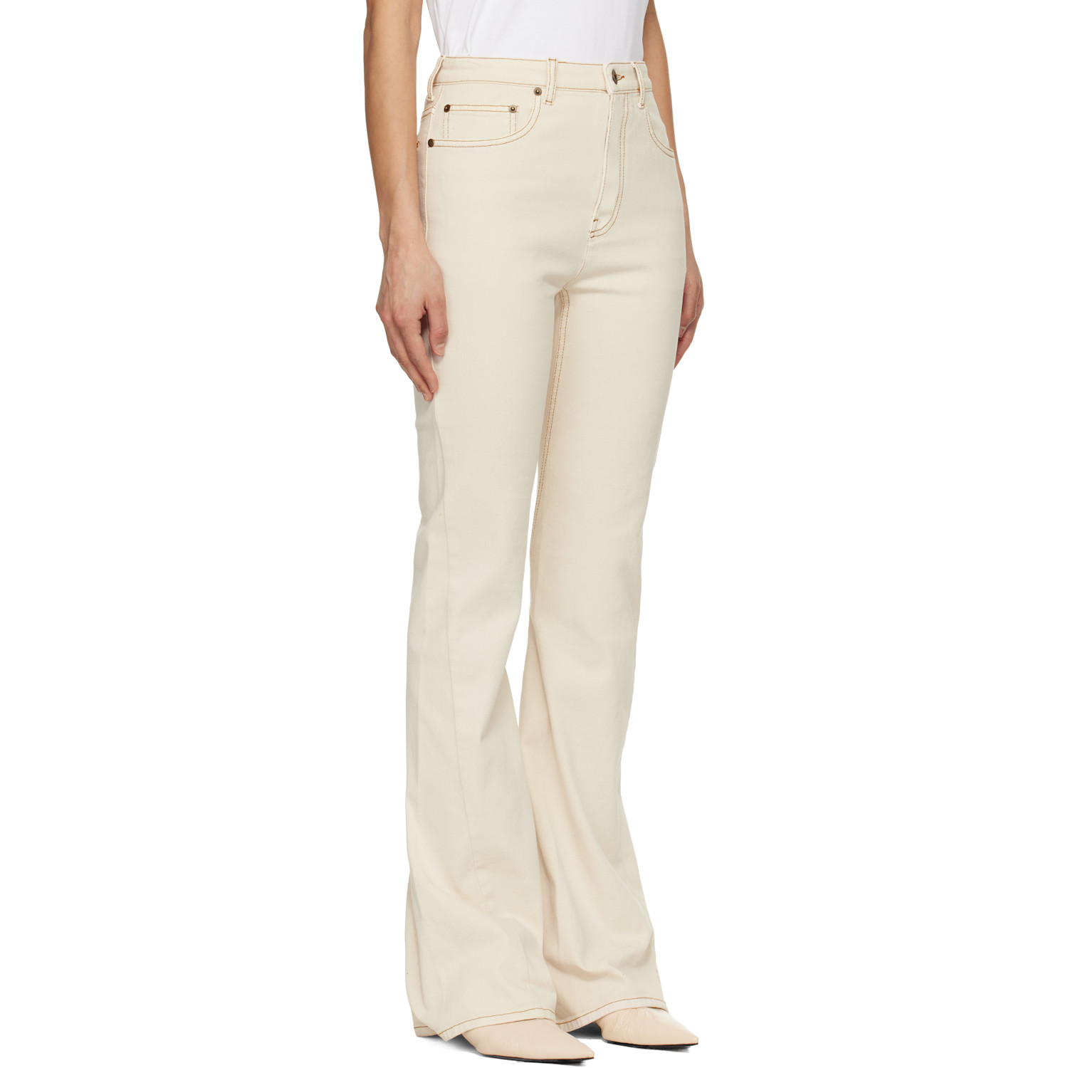  Burberry Off-white High Rise Bootcut Jeans 