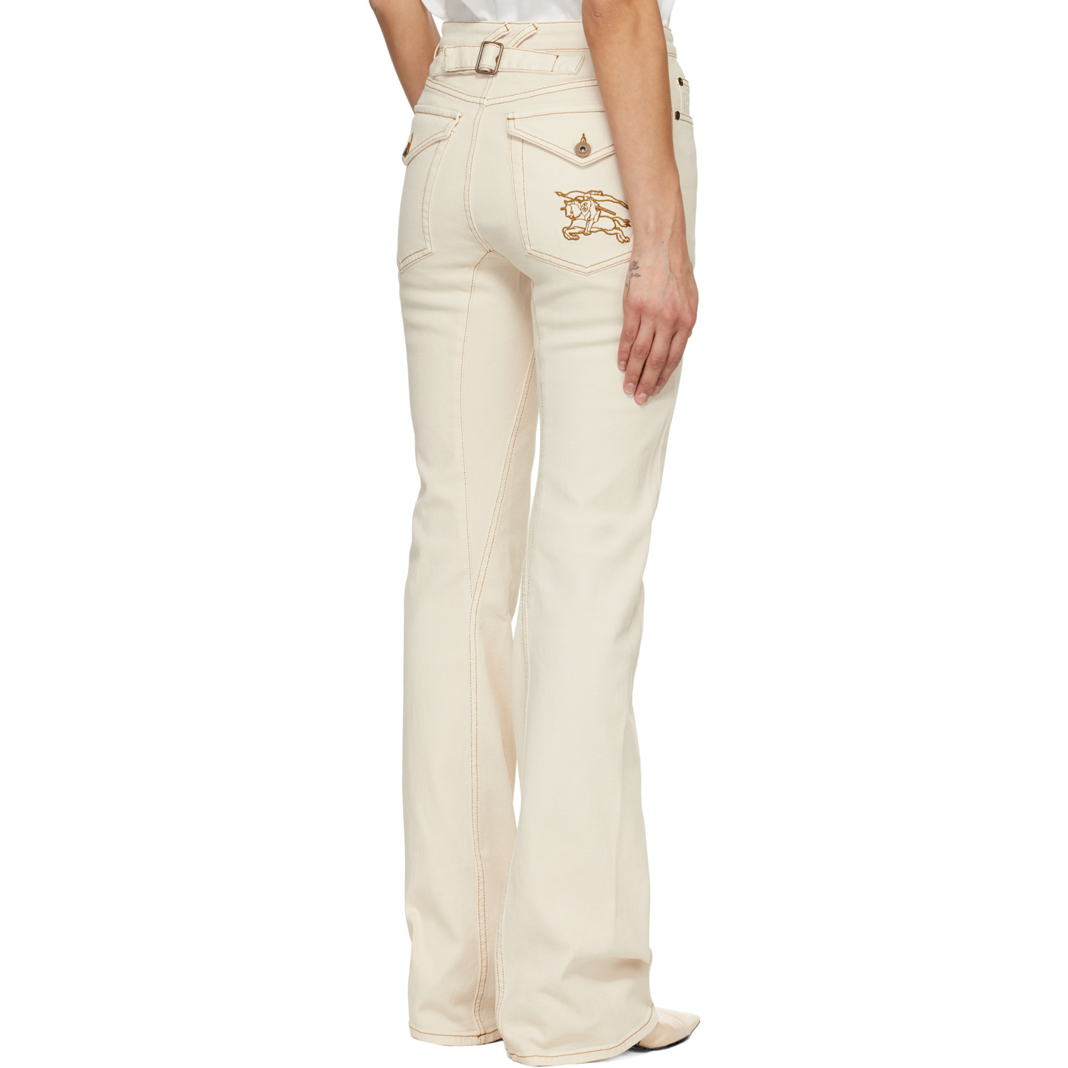  Burberry Off-white High Rise Bootcut Jeans 