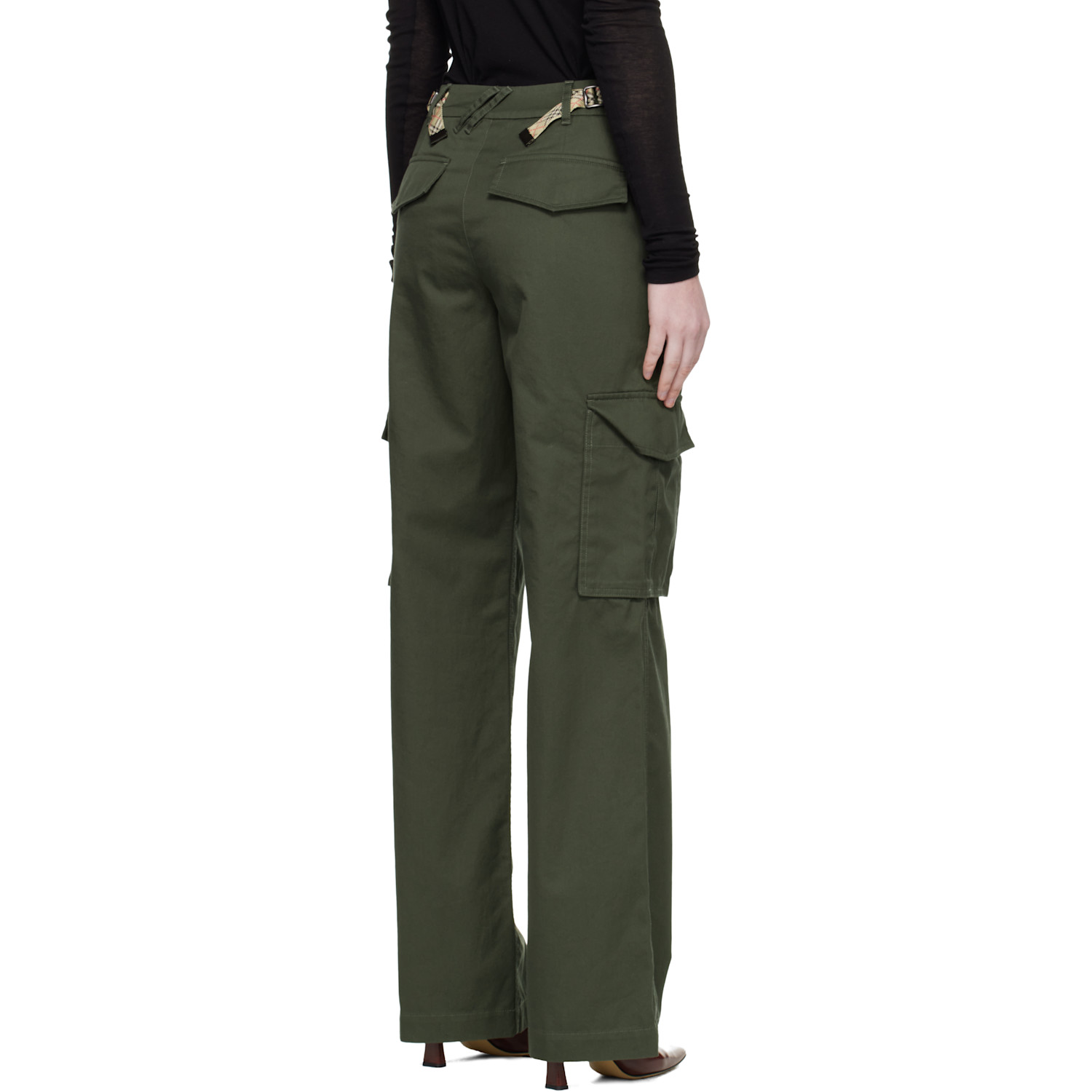  Burberry Khaki Check Trim Gabardine Cargo Pants 