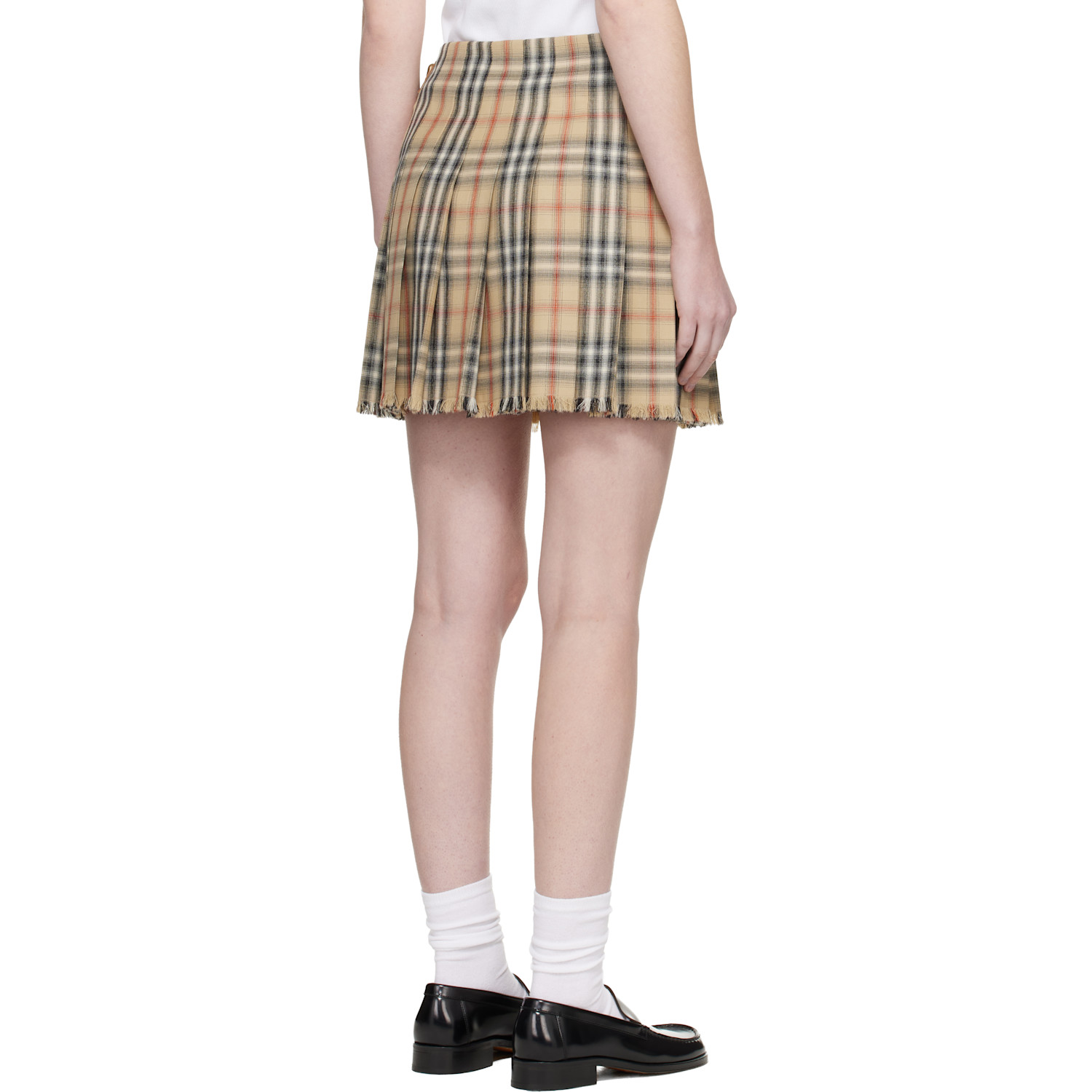  Burberry Beige Check Wool Mini Kilt Miniskirt 