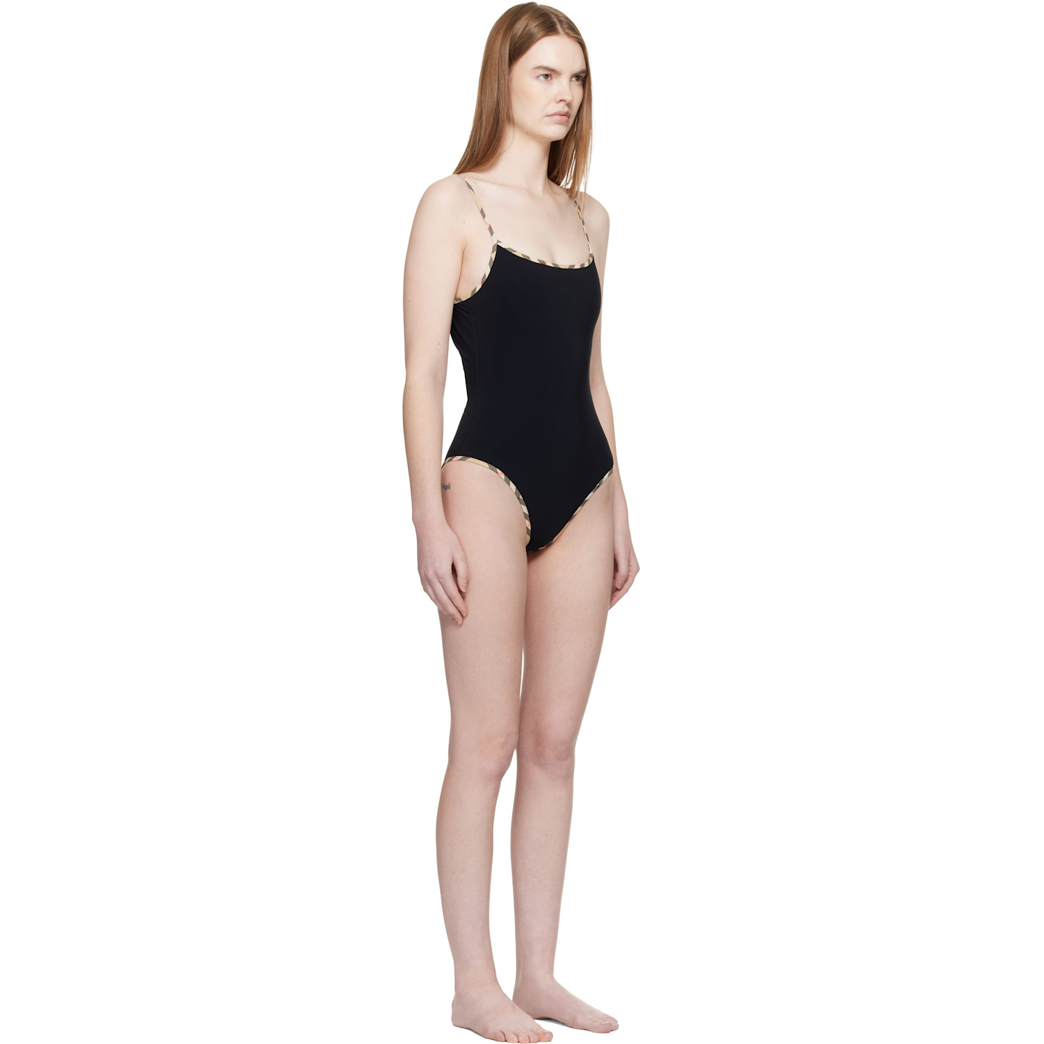  Burberry Black Check Trim Swimsuit 