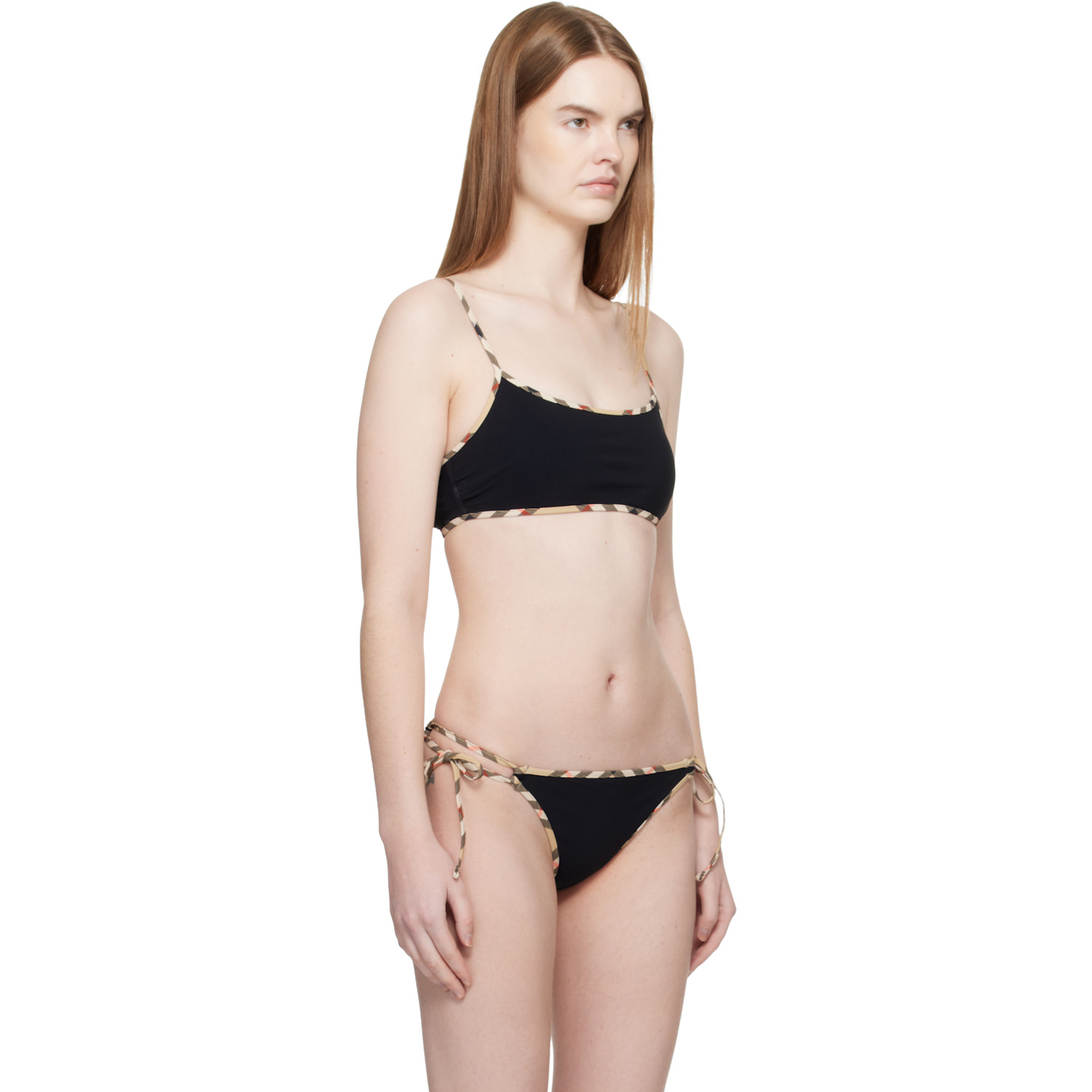  Burberry Black Check Trim Bikini Top 