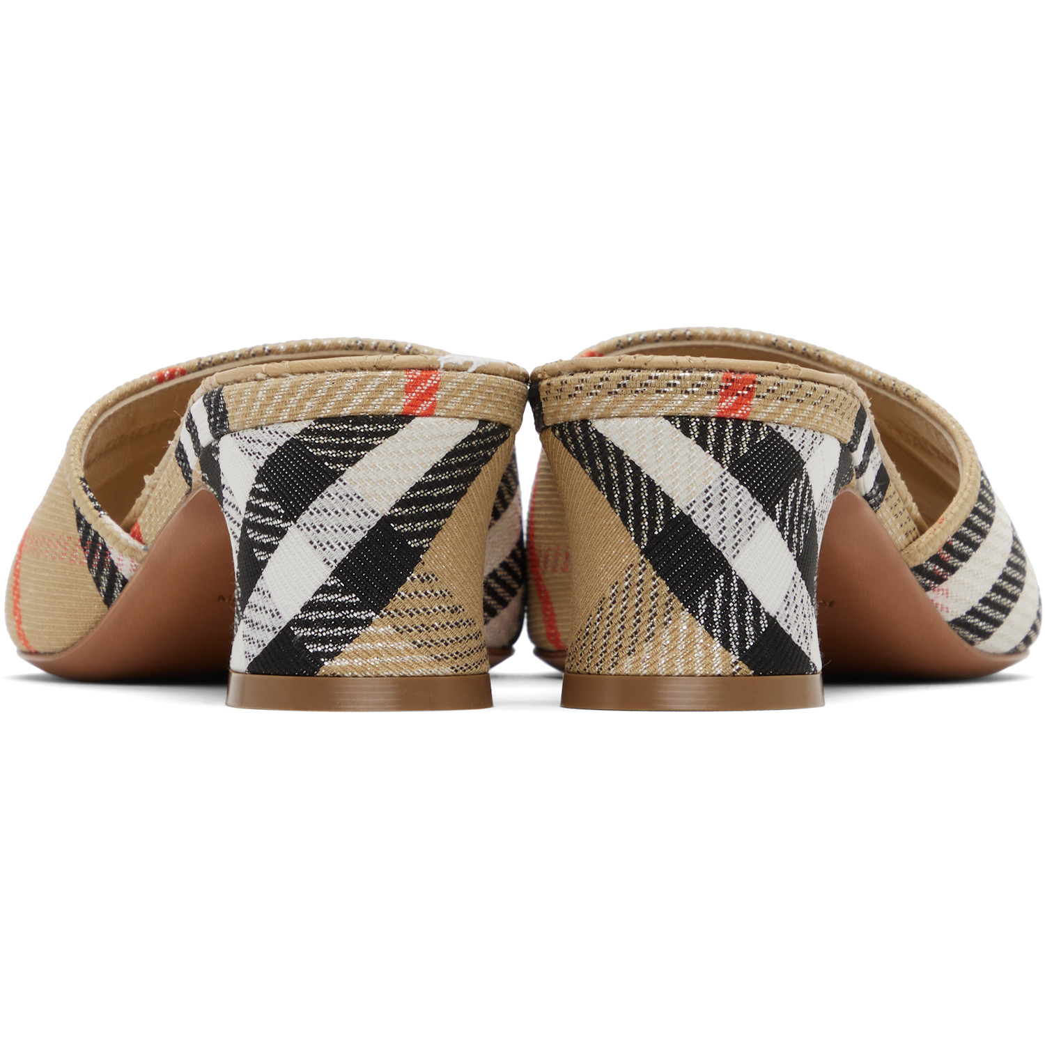  Burberry Tan Check Sloane Mule Heeled Sandals 