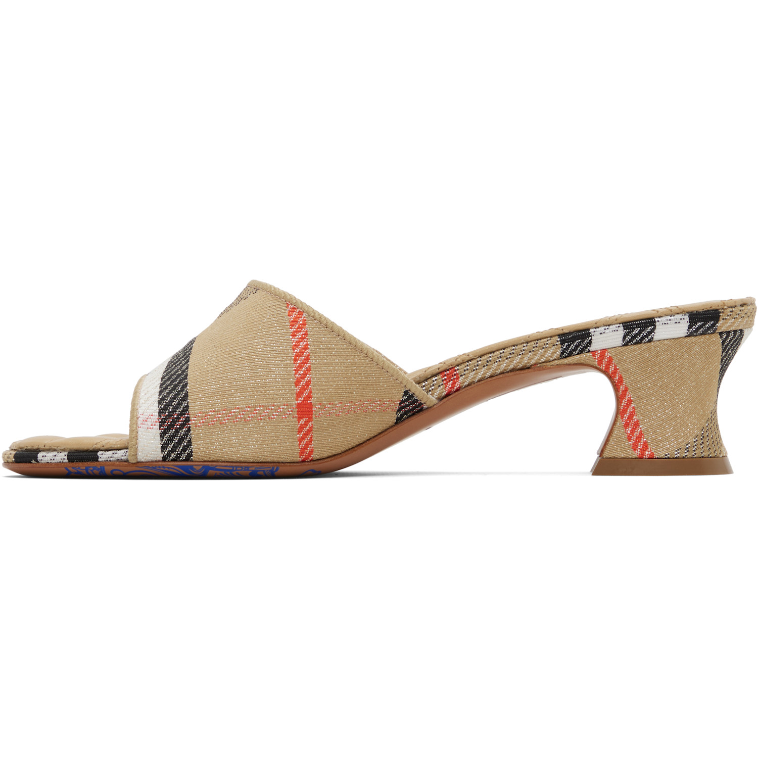 Burberry Tan Check Sloane Mule Heeled Sandals 