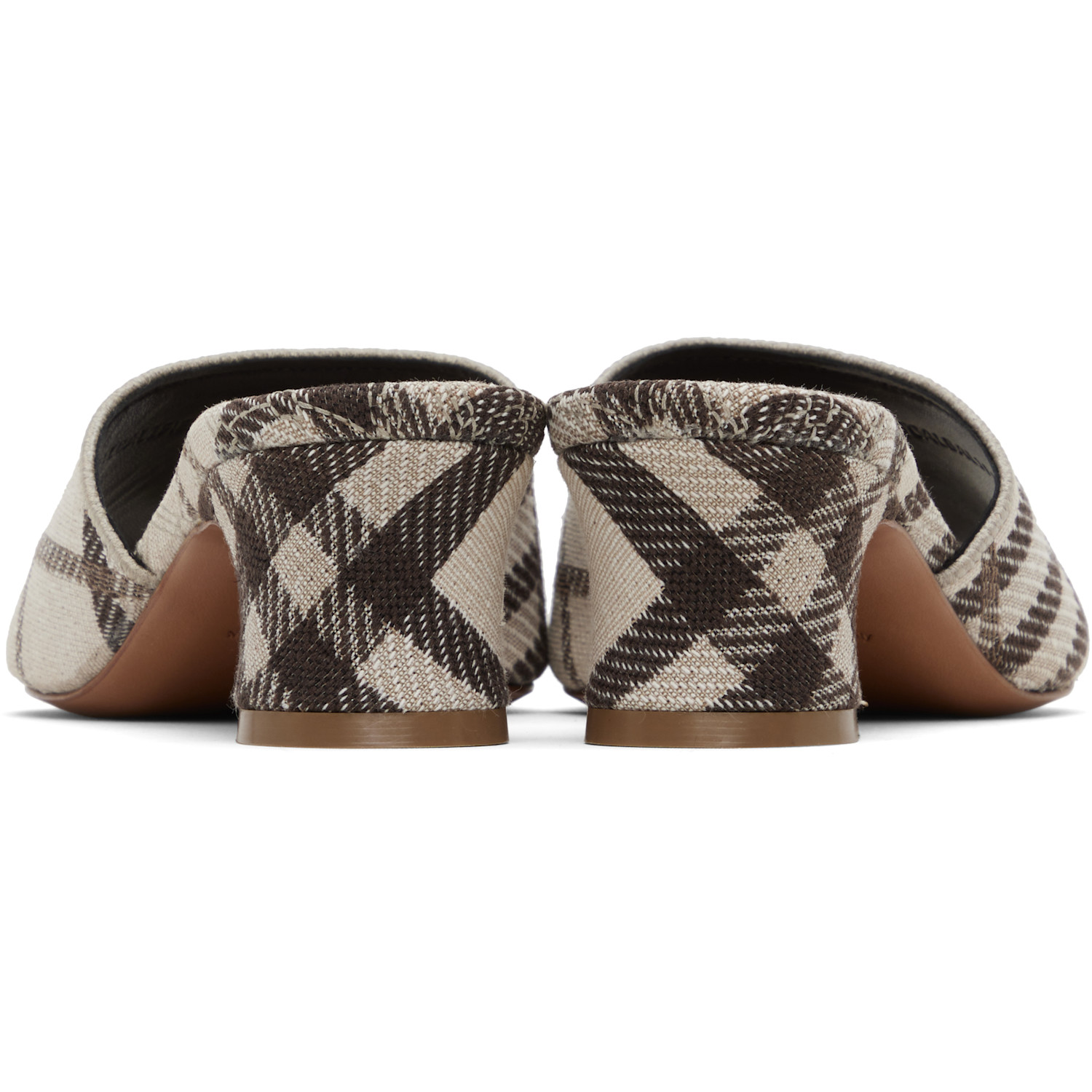  Burberry Brown & White Check Sloane Mule Heeled Sandals 