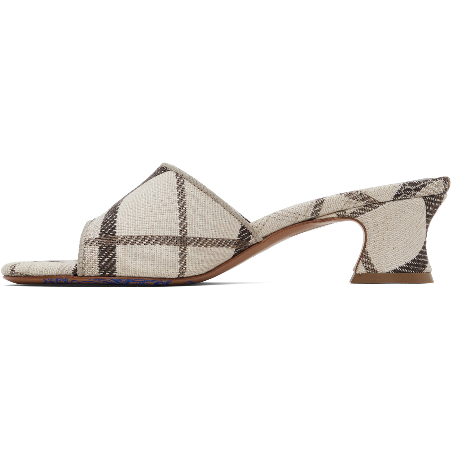  Burberry Brown & White Check Sloane Mule Heeled Sandals 
