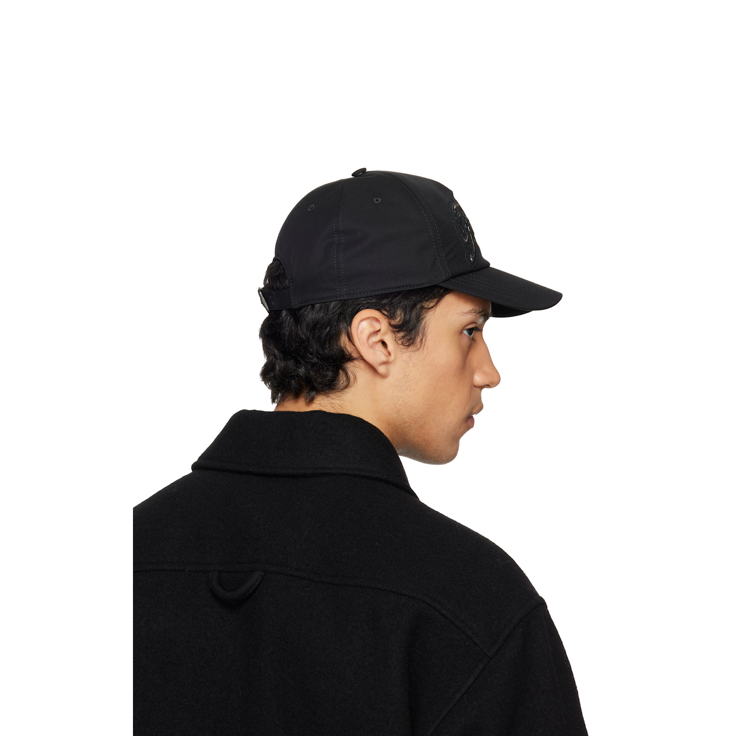  Burberry Black Check Cursive Logo Gabardine Baseball Cap 