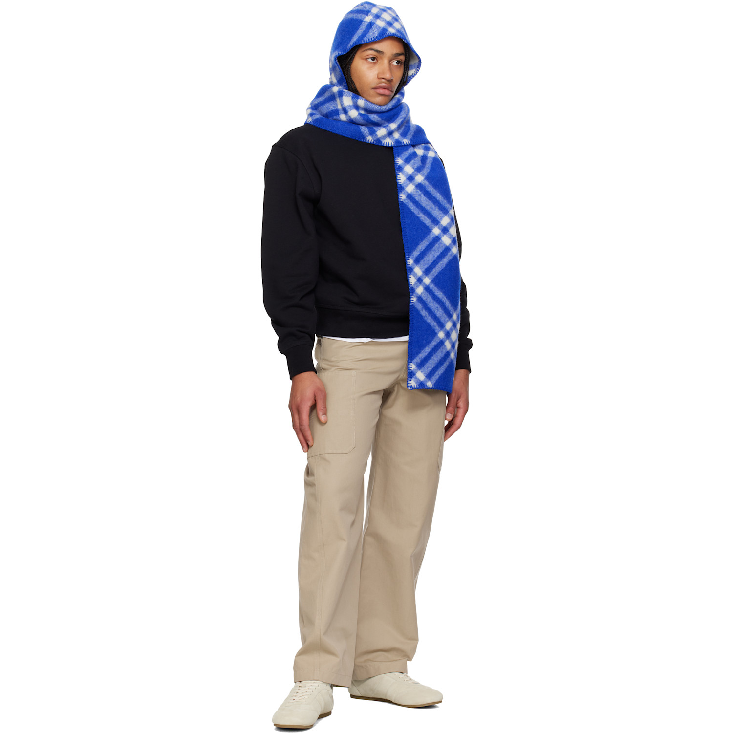  Burberry Navy Check Hooded Scarf 