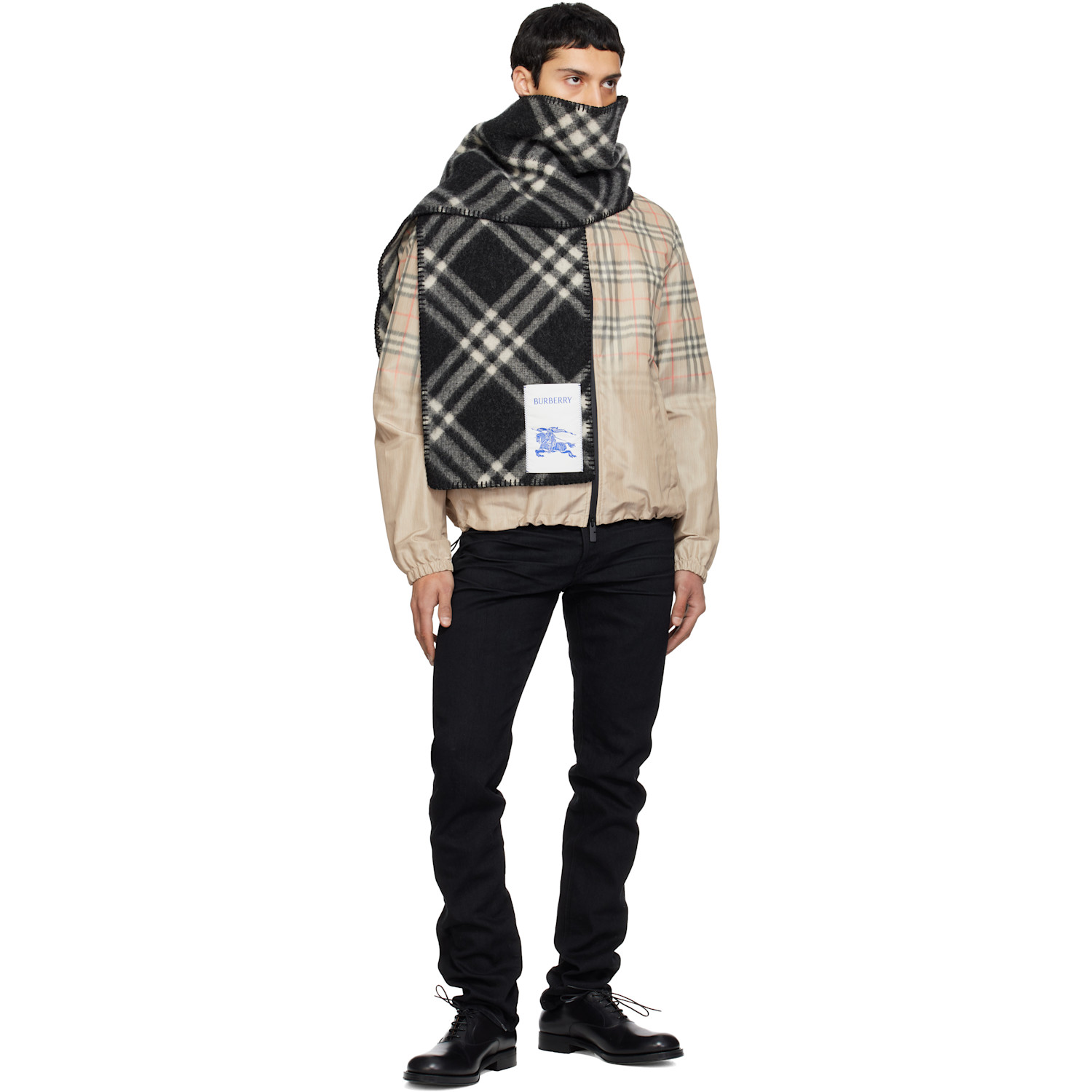  Burberry Black Check Wool Scarf 