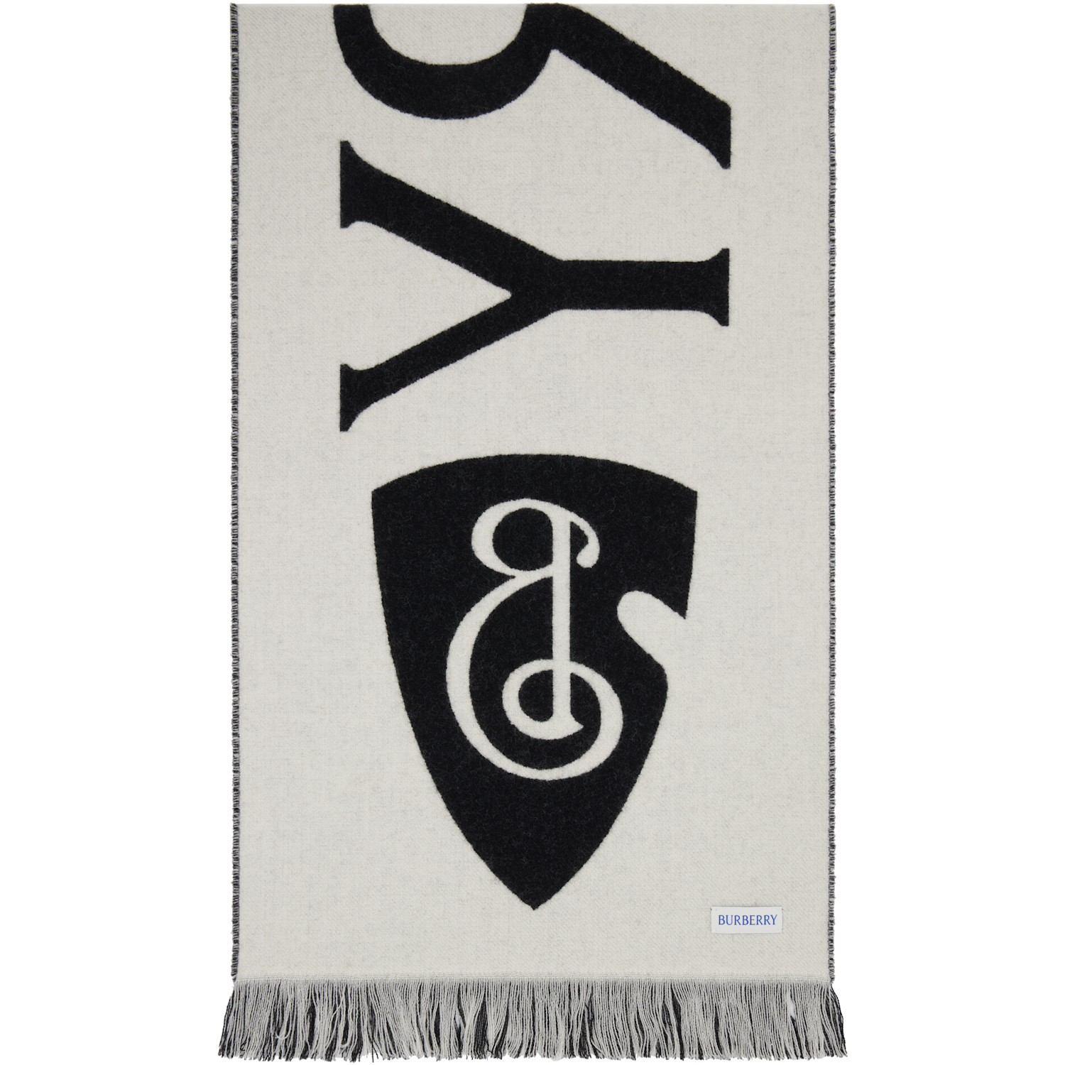  Burberry Black & Off-white Logo Wool Scarf 