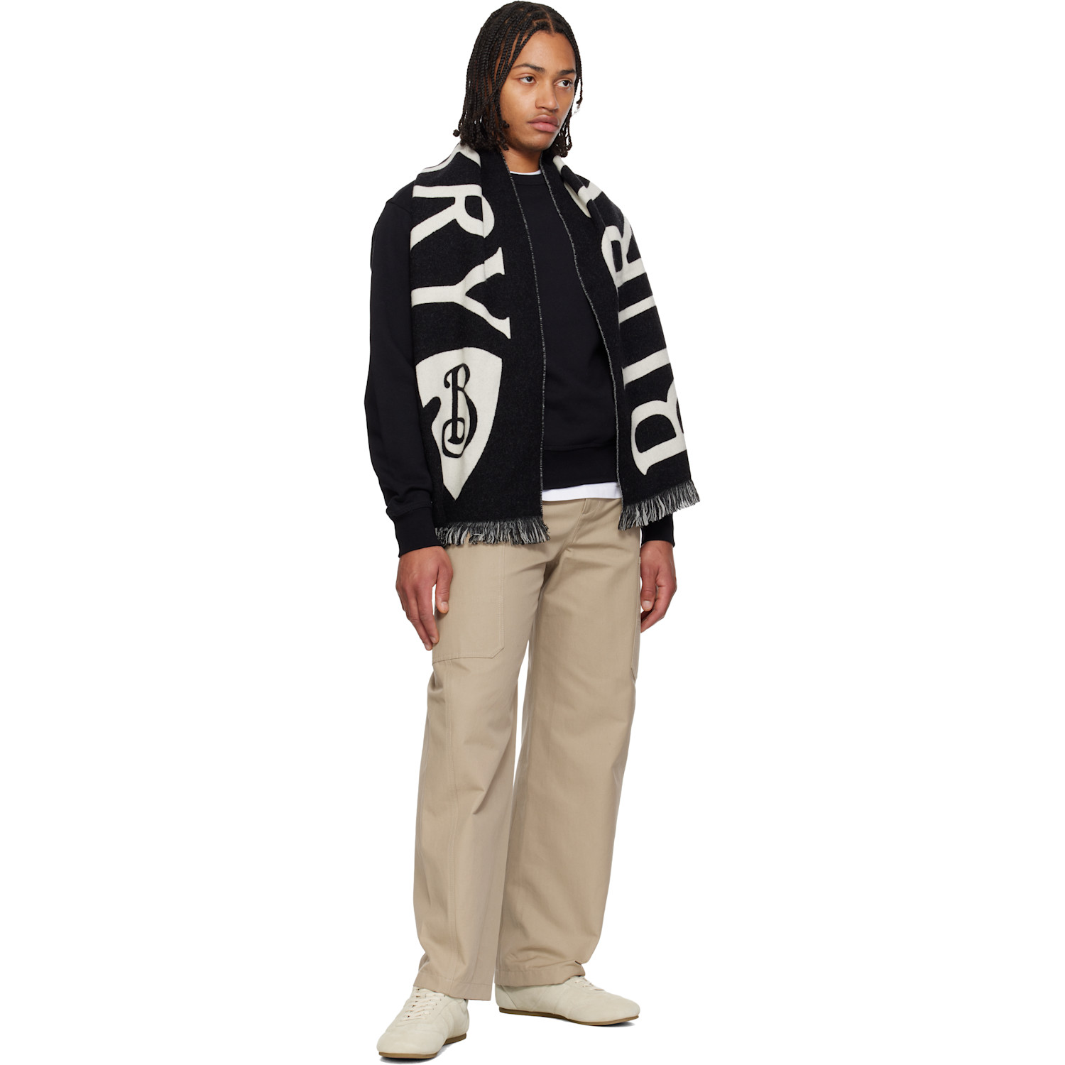  Burberry Black & Off-white Logo Wool Scarf 