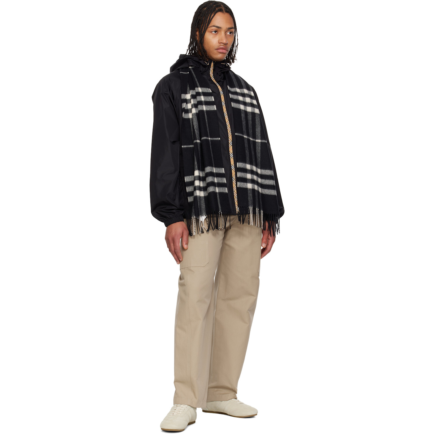  Burberry Black Check Cashmere Scarf 