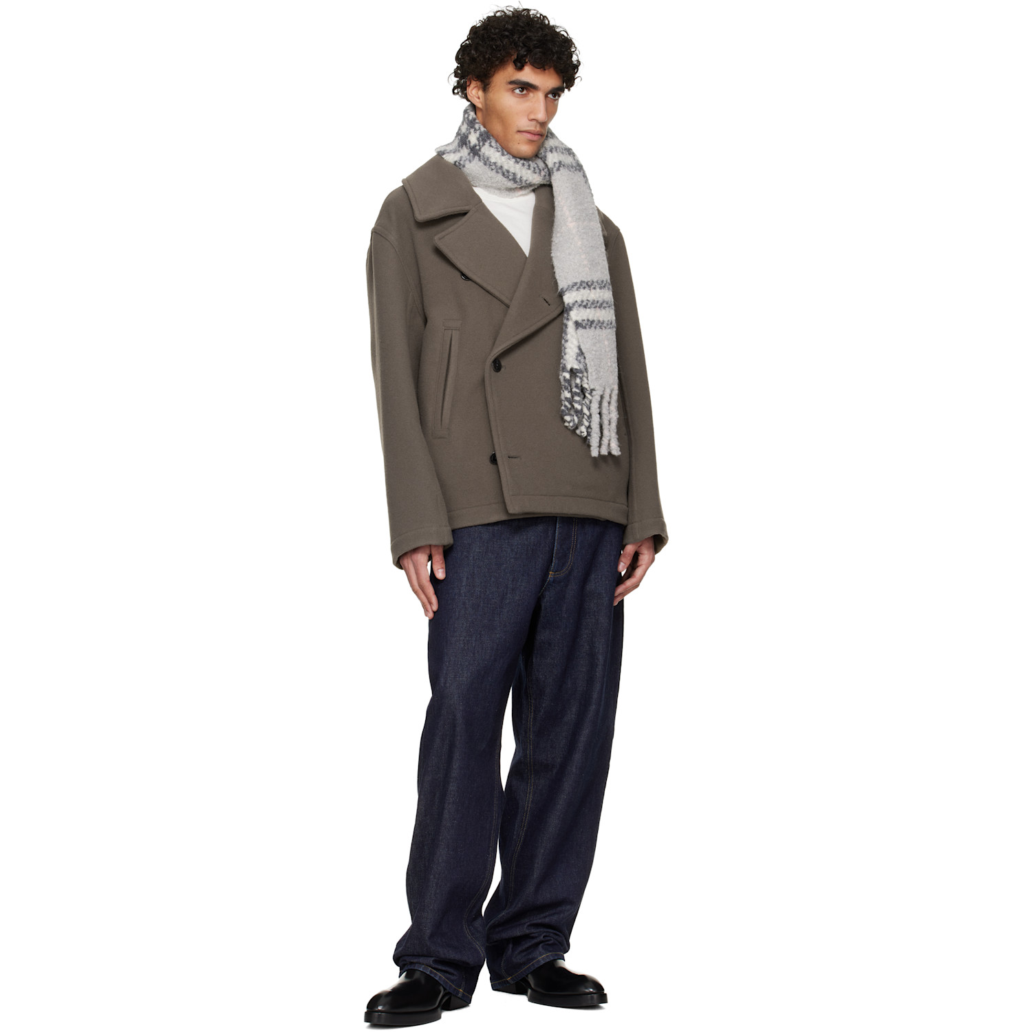  Burberry Gray Check Alpaca Wool Blend Bouclé Scarf 