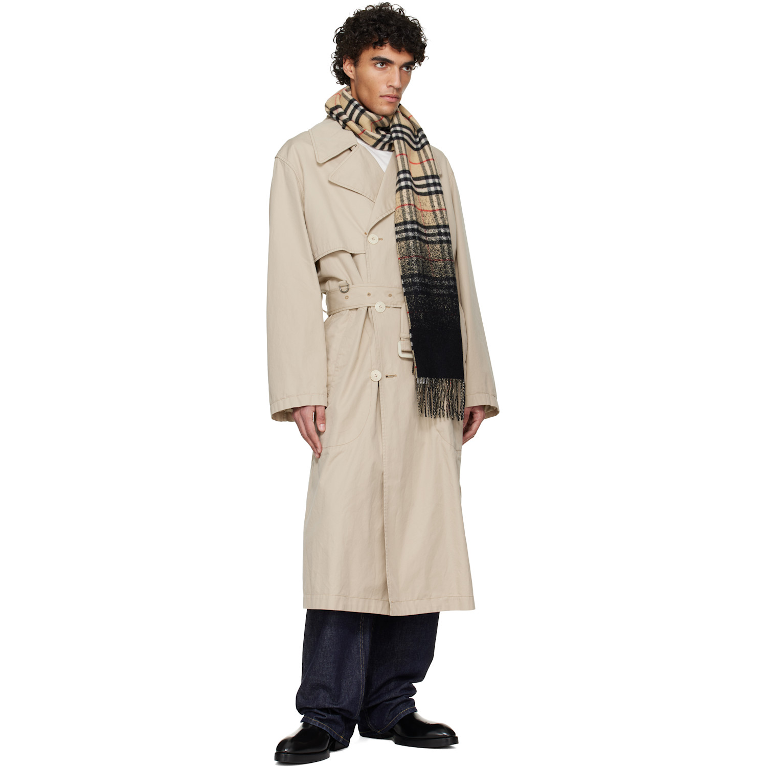  Burberry Beige Gradient Check Cashmere Scarf 