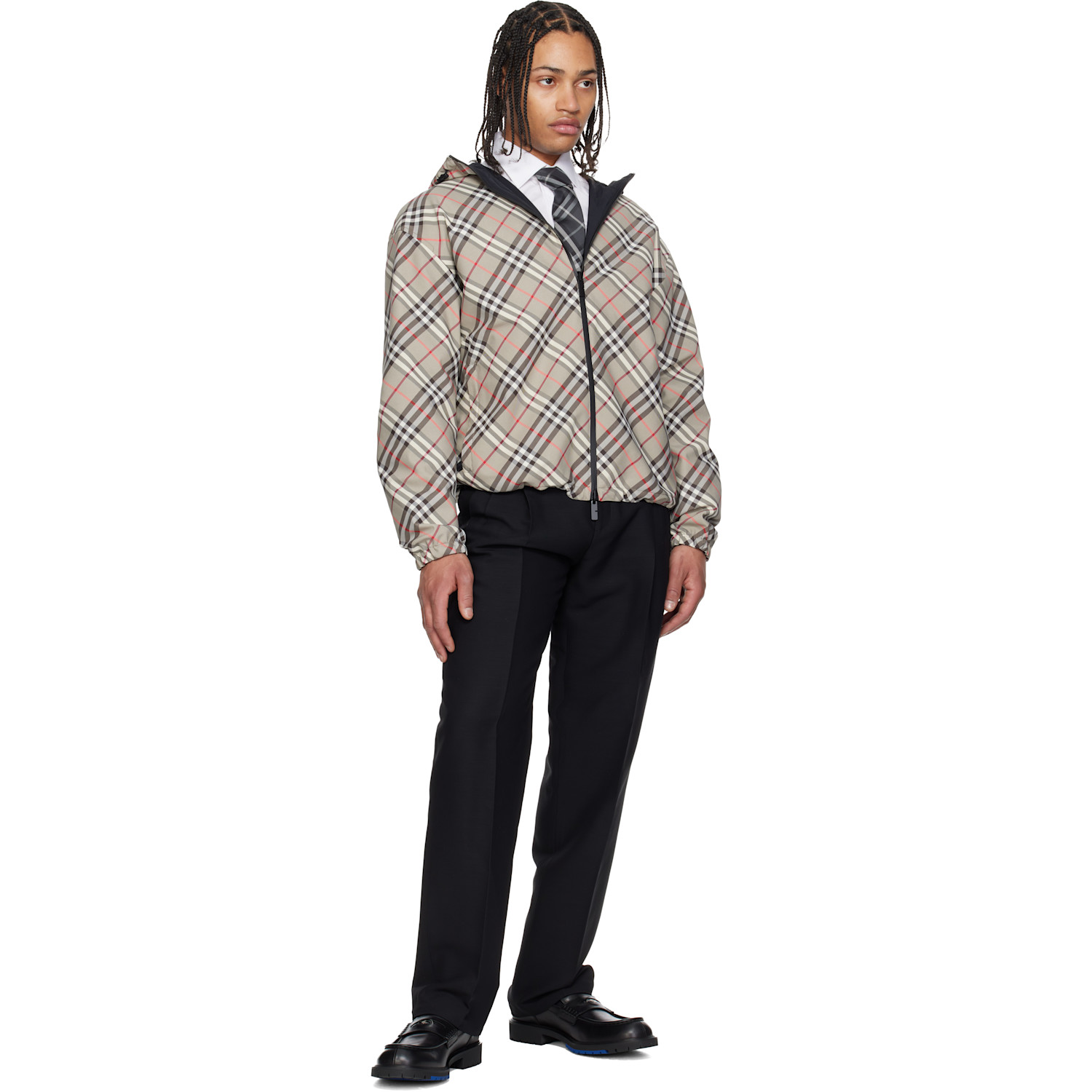  Burberry Gray Check Silk Tie 