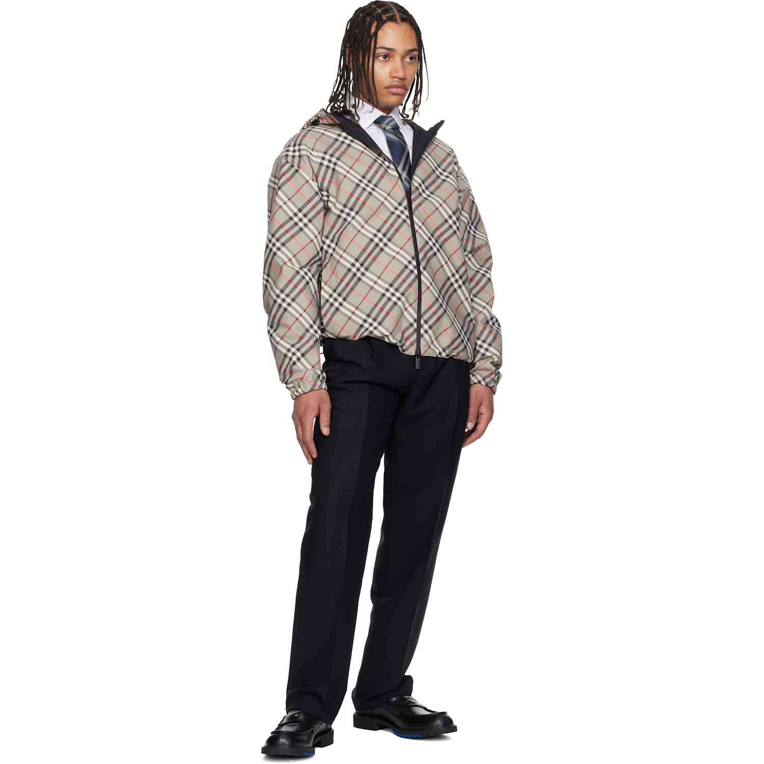  Burberry Navy Check Silk Tie 