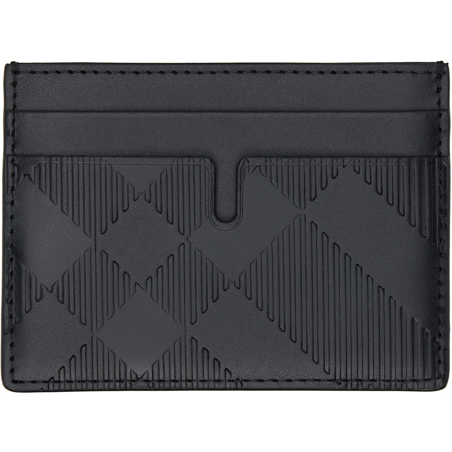  Burberry Black Embossed Check Card Holder 