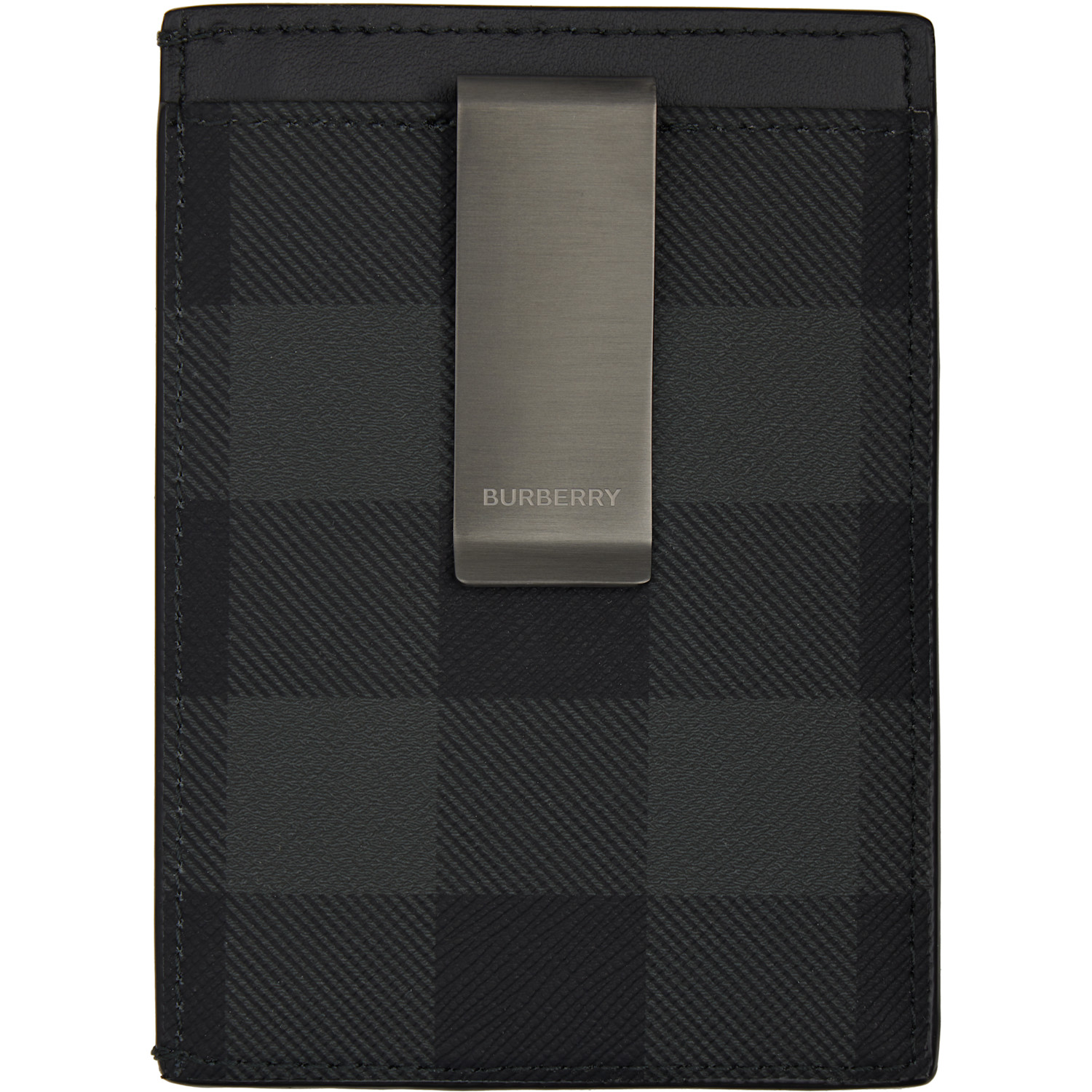  Burberry Gray Check Money Clip Card Holder 