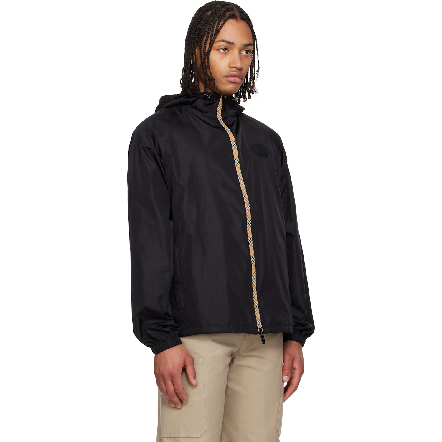  Burberry Black Checker-tape Nylon Hooded Jacket 