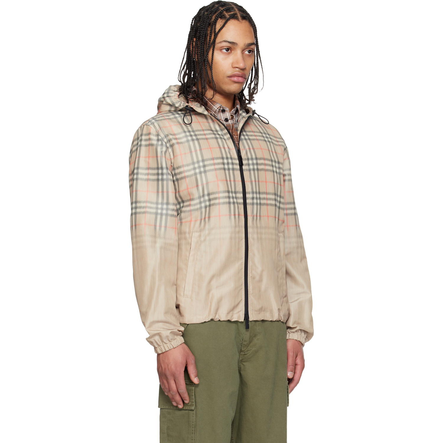  Burberry Beige Gradient Check Hooded Jacket 
