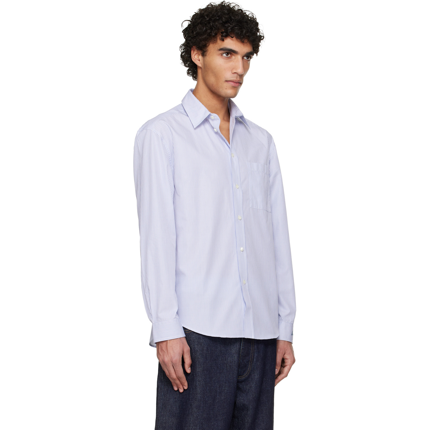  Burberry White & Blue Riordan Script Shirt 