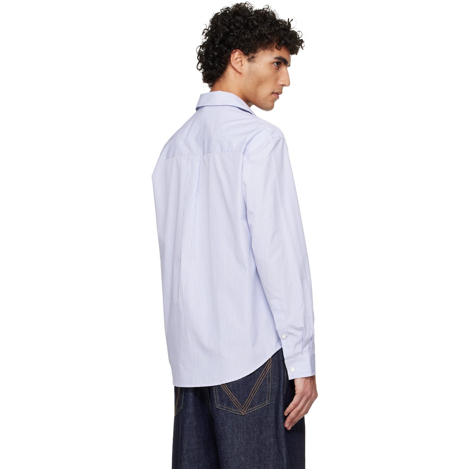  Burberry White & Blue Riordan Script Shirt 