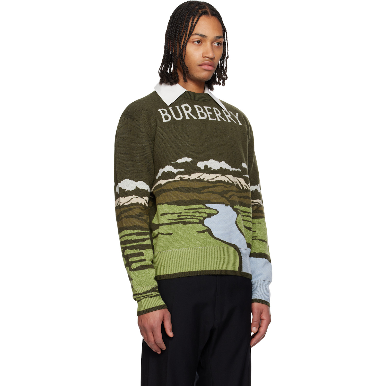  Burberry Green Landscape Wool Blend Sweater 
