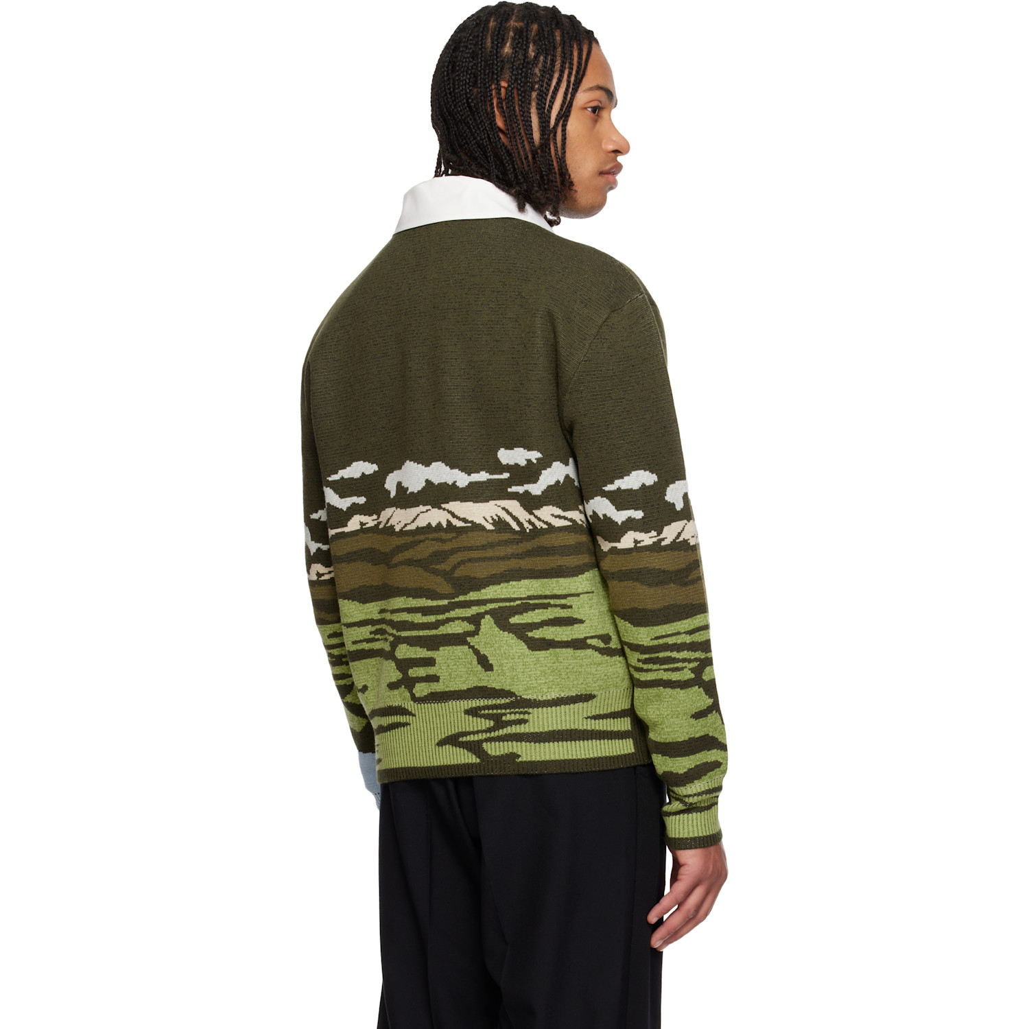  Burberry Green Landscape Wool Blend Sweater 