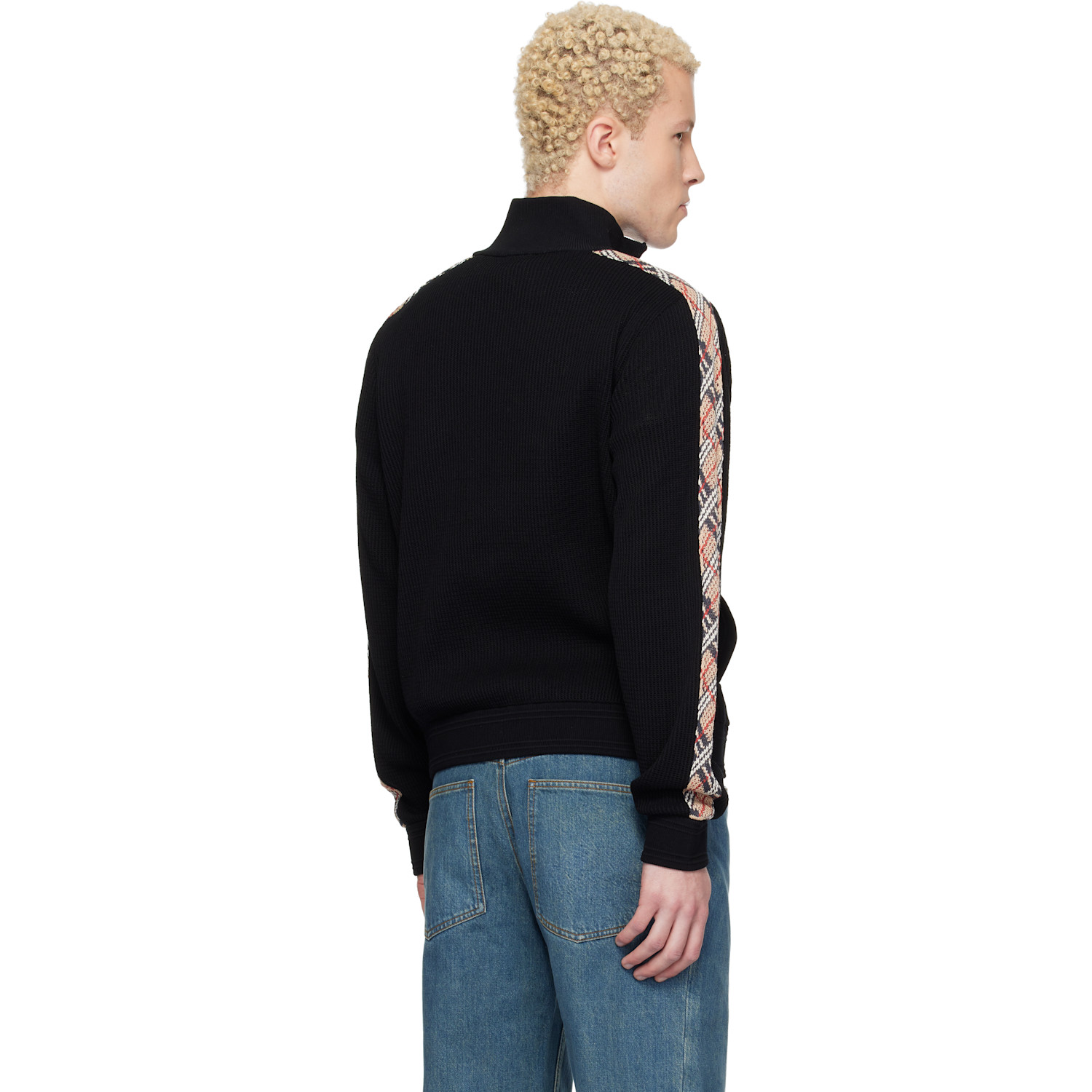  Burberry Black Check Trim Zip-up Sweater 