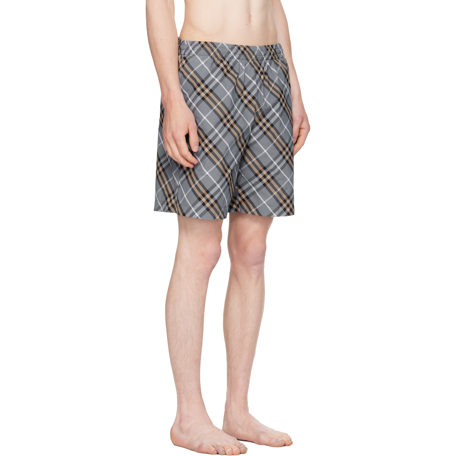 Burberry Gray Check Swim Shorts 