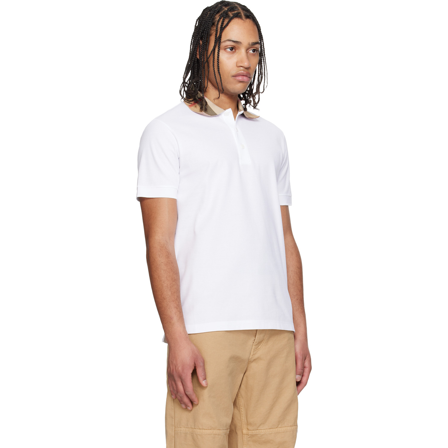 Burberry White Check Collar Cotton Polo 